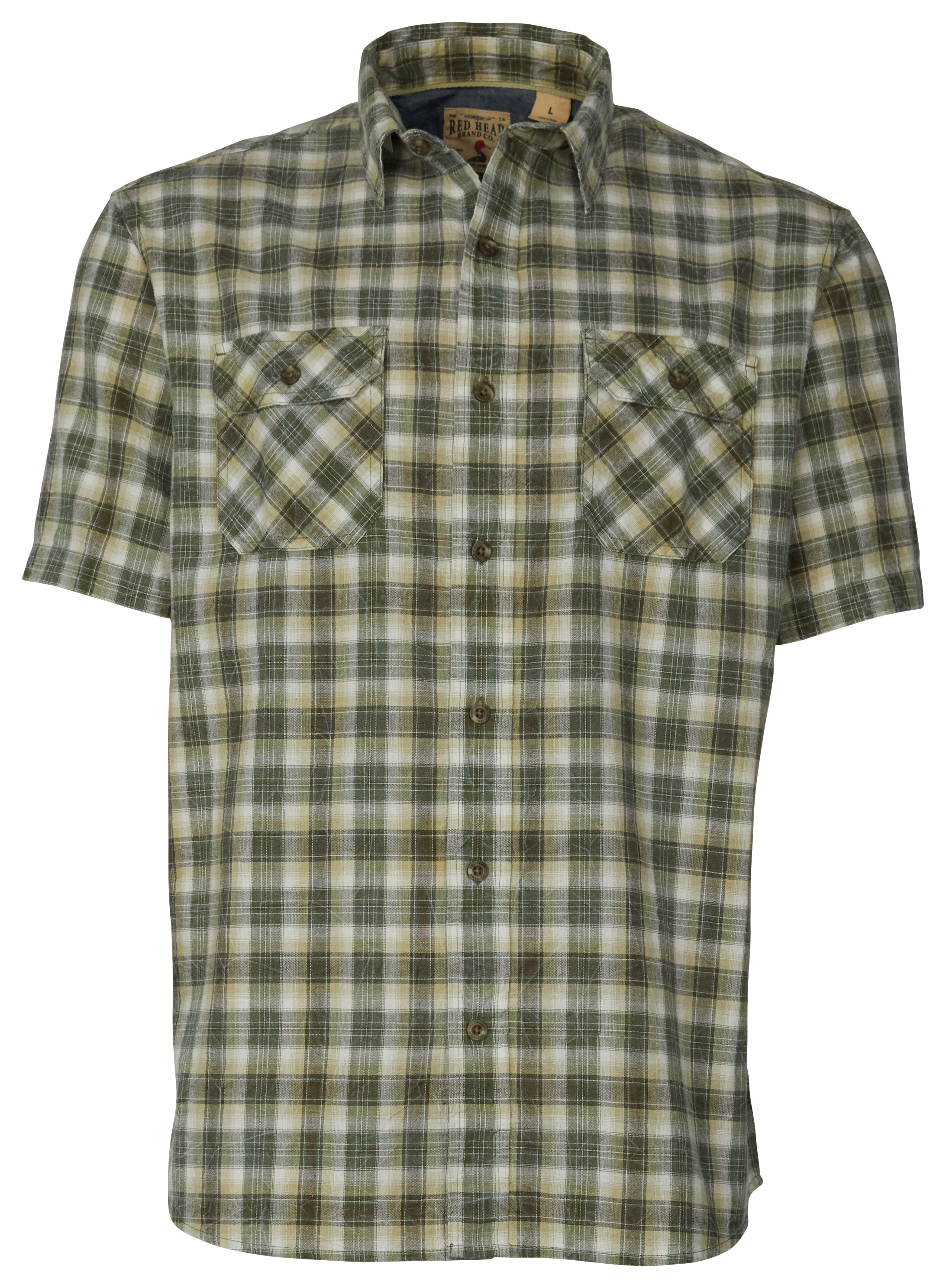 Image of RedHead Crestwood Acid Wash Short-Sleeve Shirt for Men - Olive Plaid