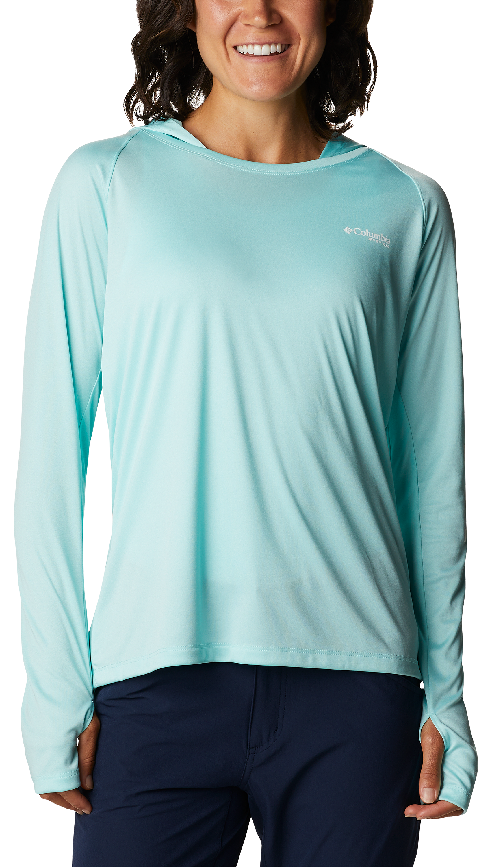Columbia Tidal Tee Long-Sleeve Hoodie for Ladies - Gulf Stream/White Logo -