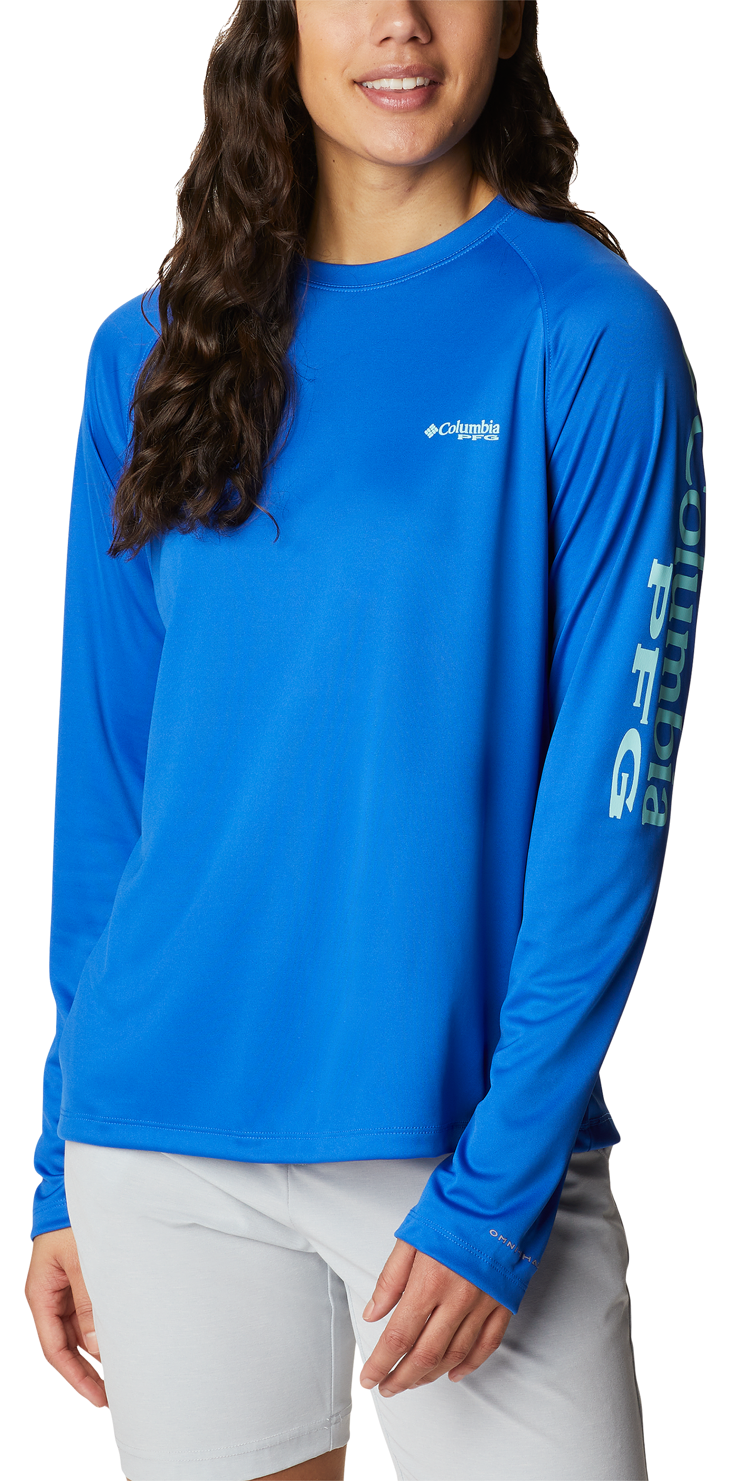 Image of Columbia PFG Tidal Tee II Long-Sleeve T-Shirt - Blue Macaw/Gulf Stream Logo