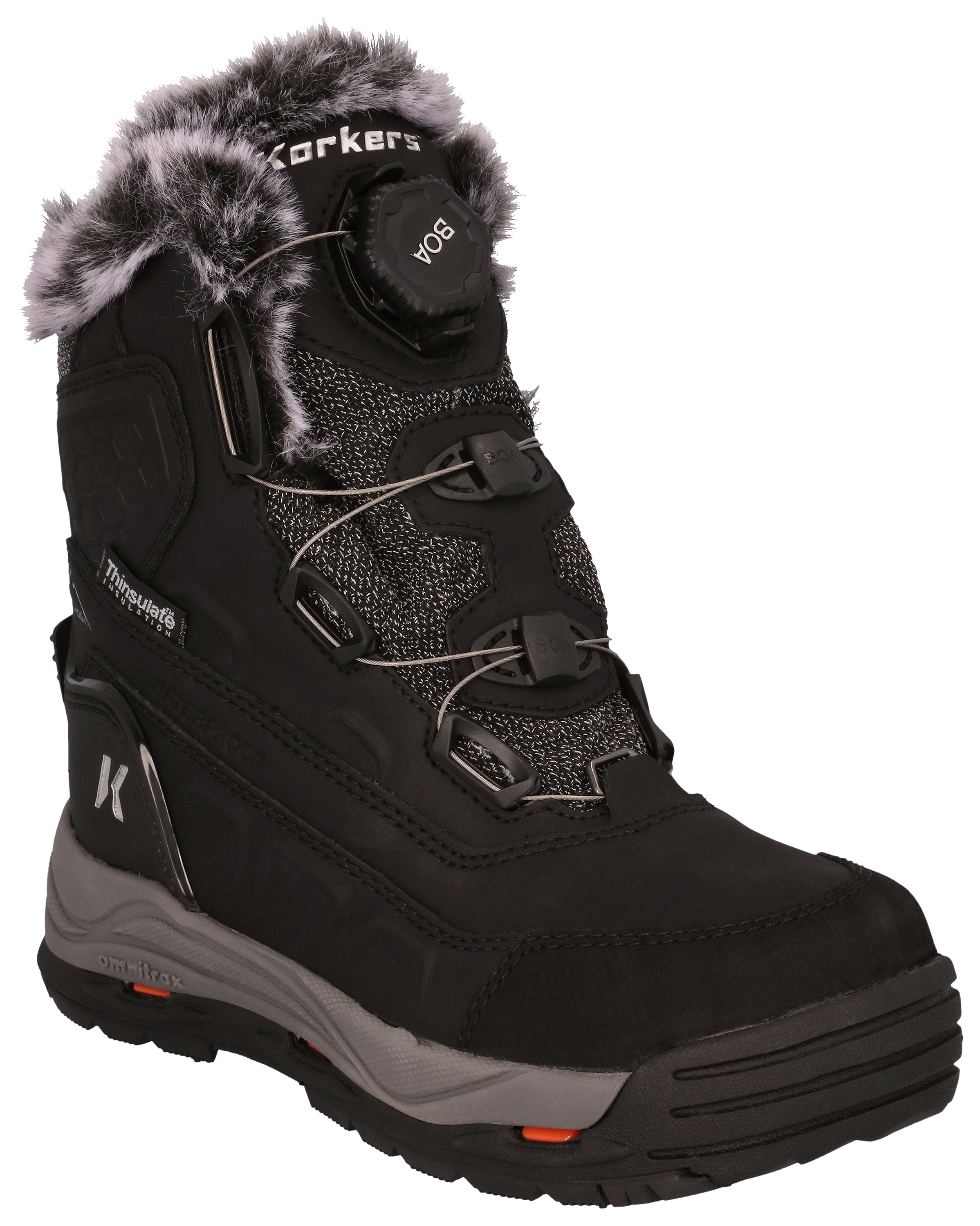 Image of Korkers Snowmageddon BOA Insulated Waterproof Winter Boots for Ladies - Black/Faux Fur - 7M