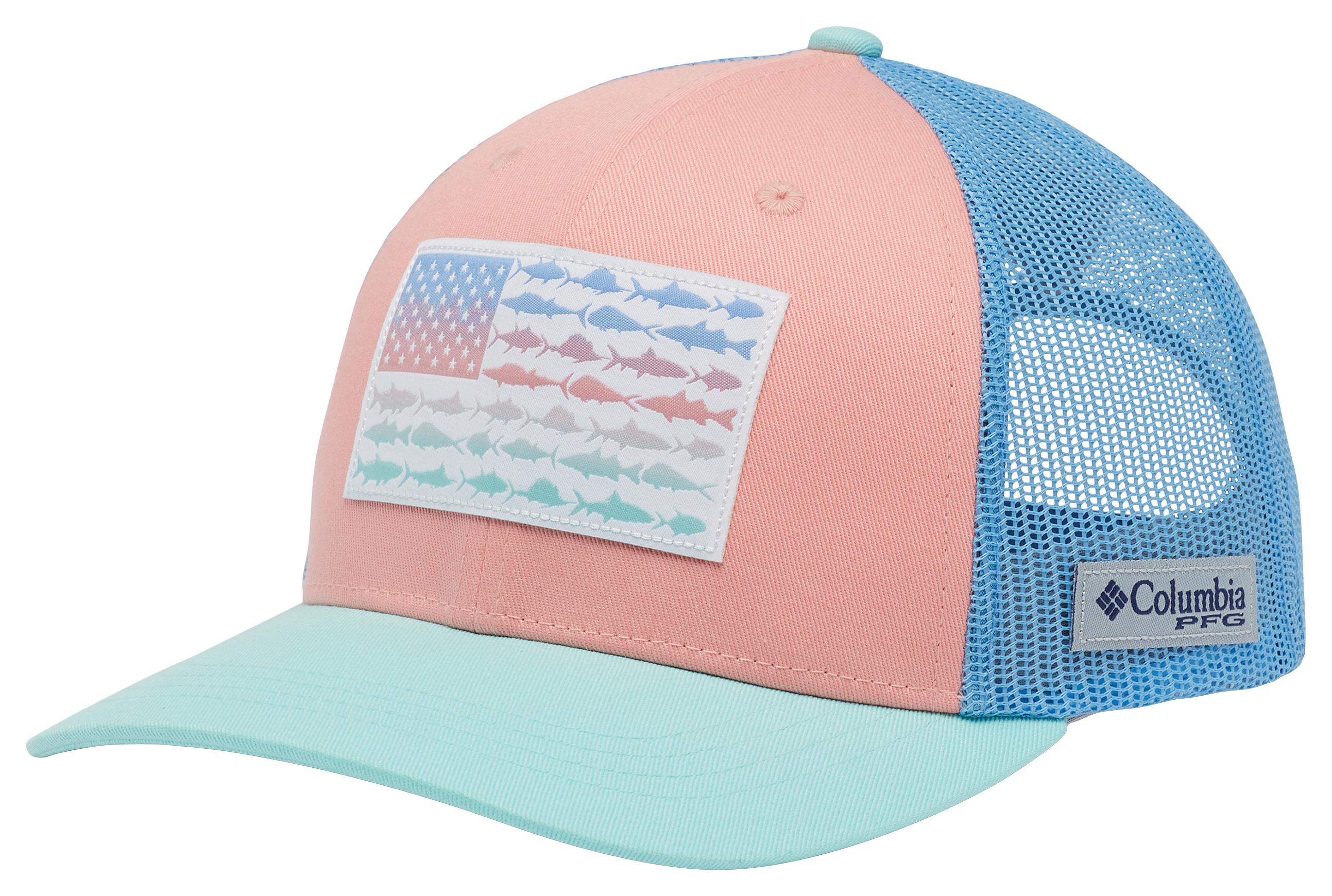 Columbia PFG Fish Flag Snapback Cap for Ladies - Sorbet/White Cap/Gulf Stream