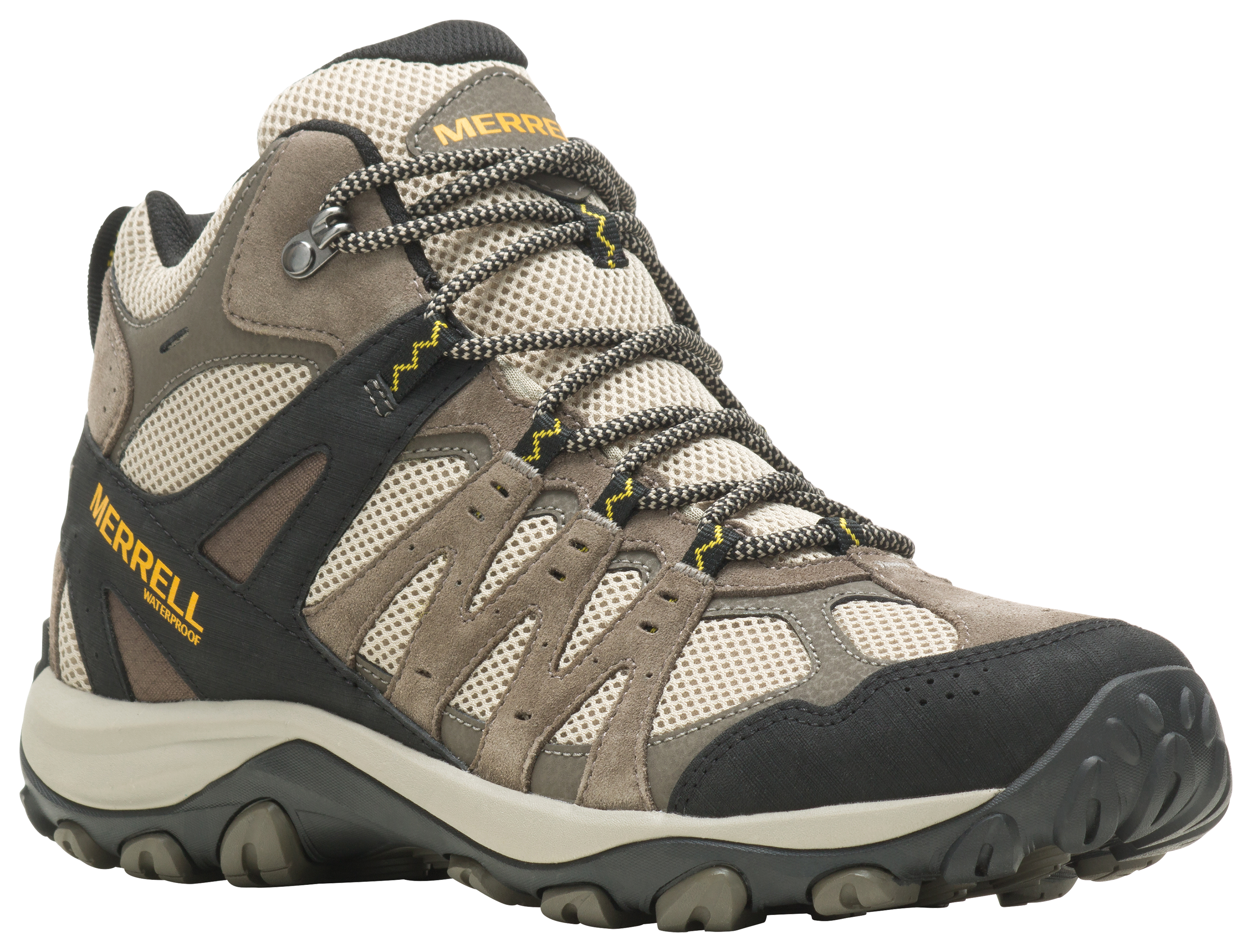 Image of Merrell Accentor 3 Mid Vent Waterproof Hiking Boots for Men - Boulder/Old Gold-22 - 9M