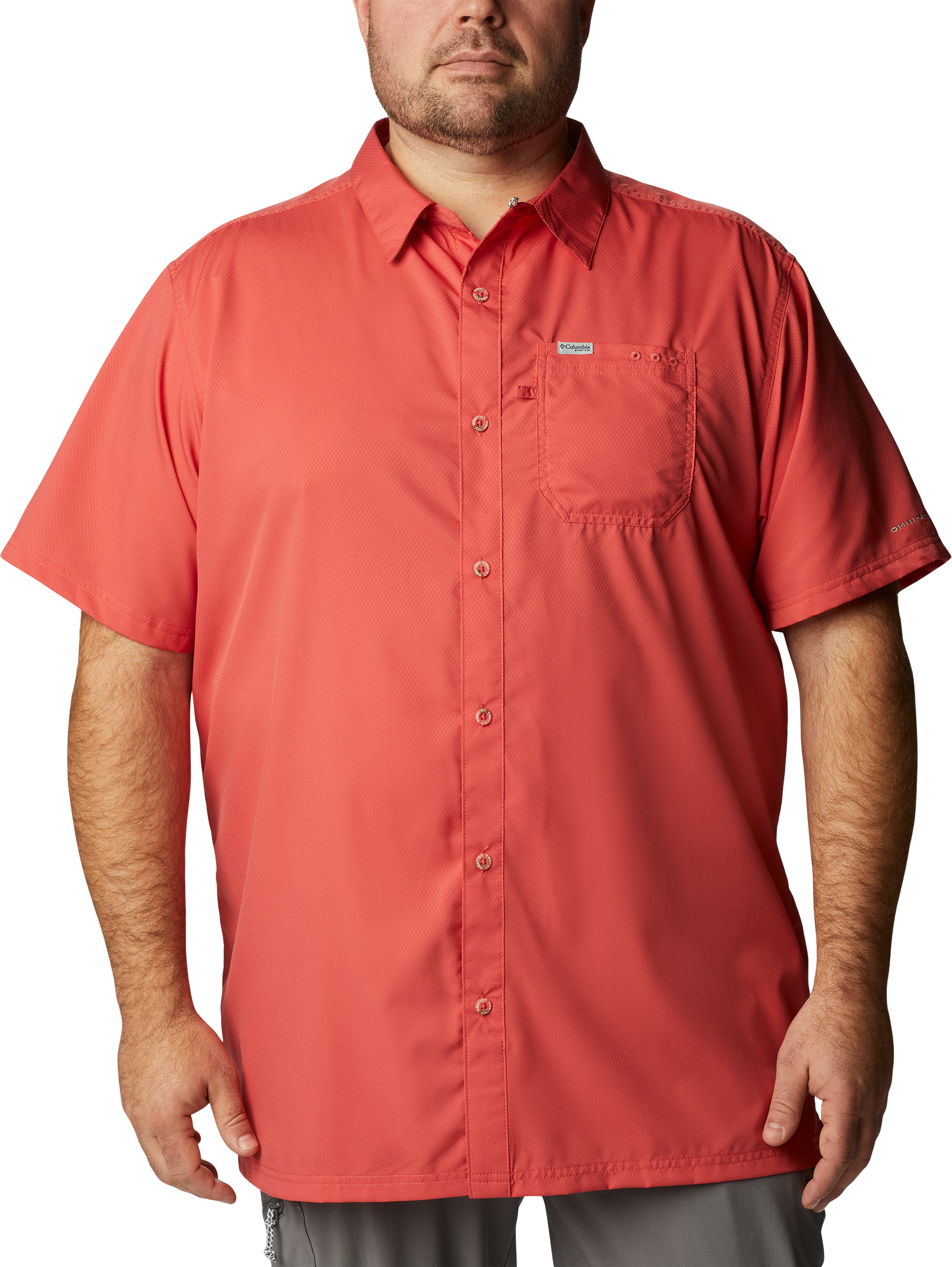 Image of Columbia PFG Slack Tide Camp Short-Sleeve Button-Down Shirt for Men - Sunset Red - 4XL