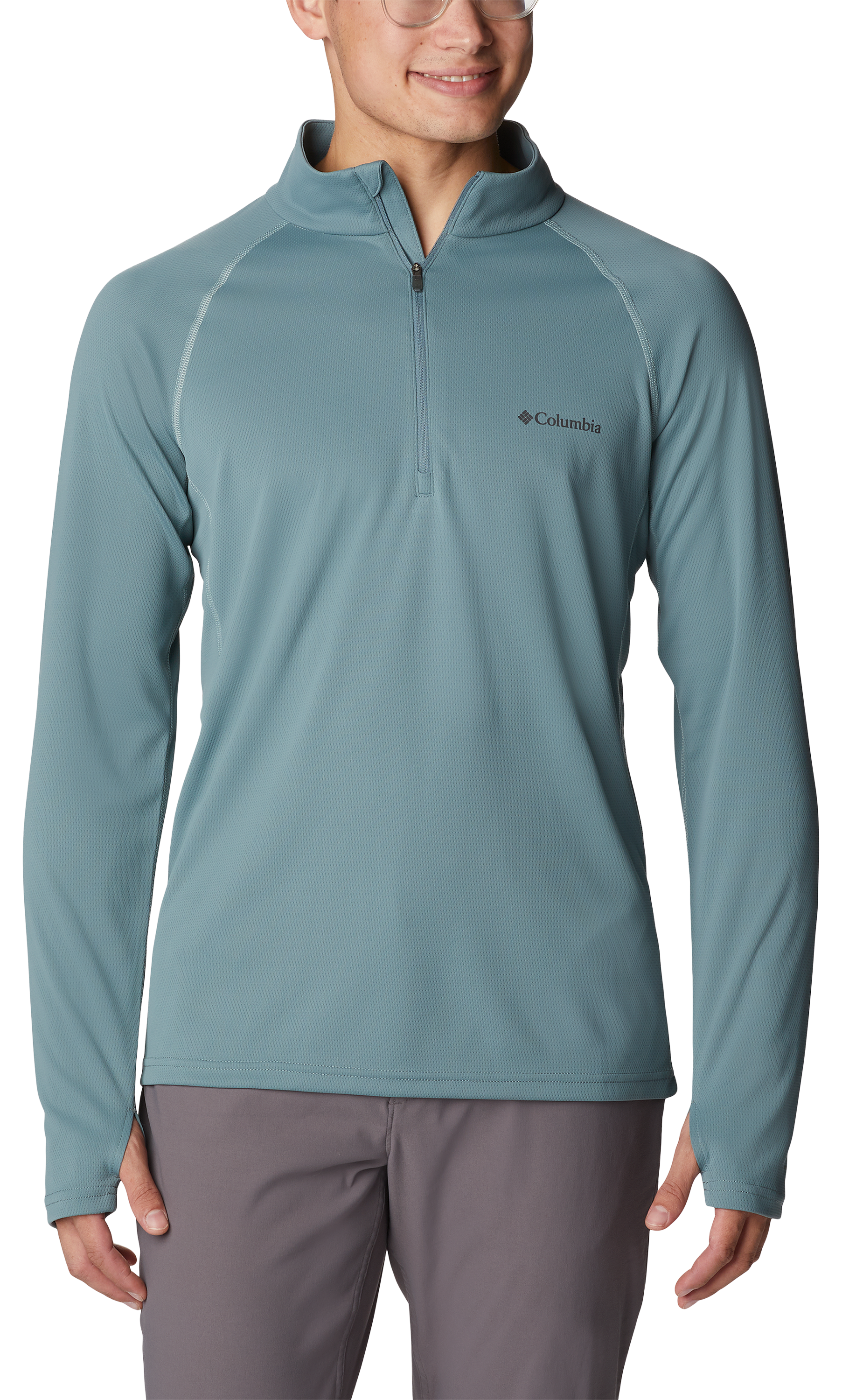 Image of Columbia Narrows Pointe Half-Zip Pullover Long-Sleeve Shirt for Men - Metal/Niagara - S