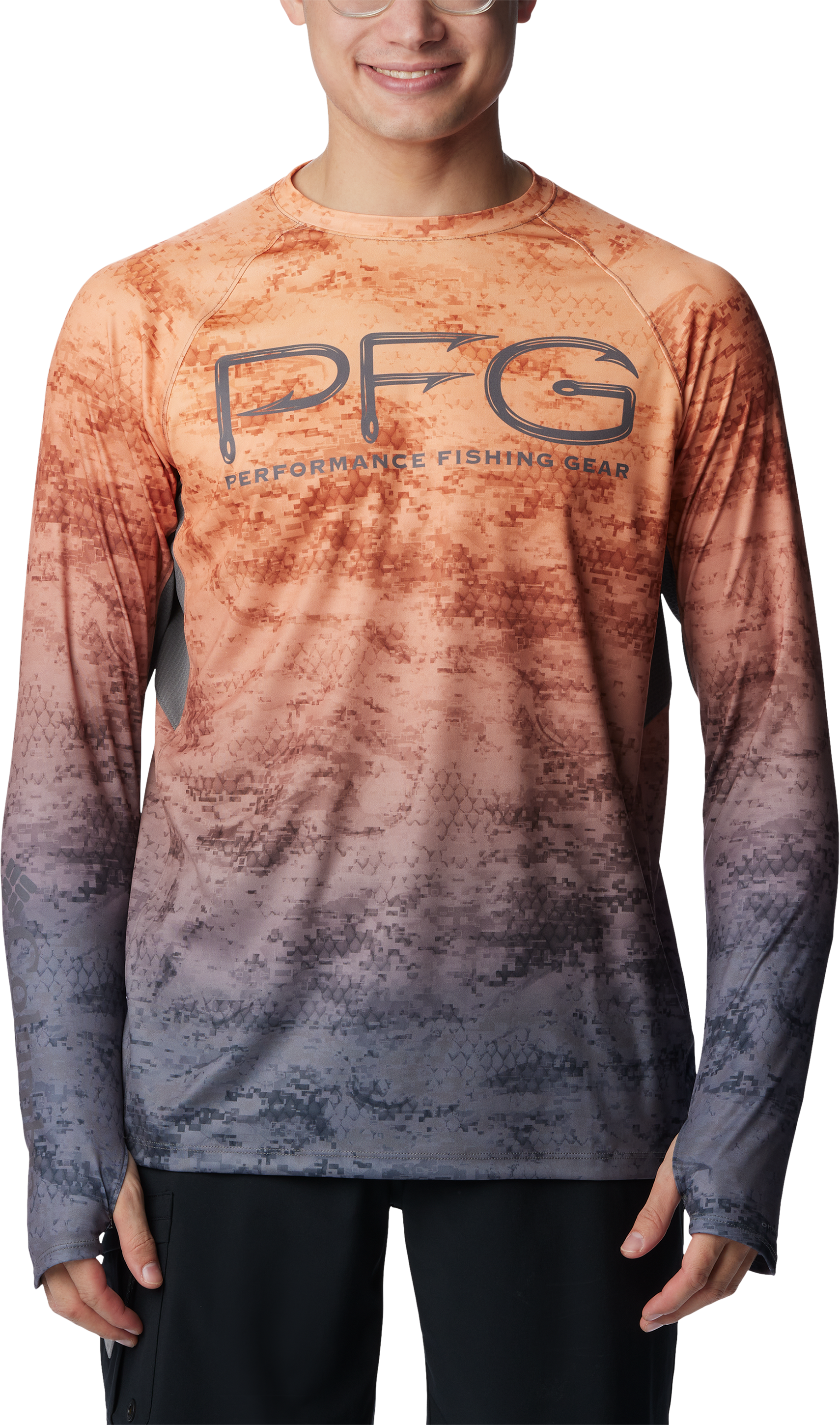 Columbia Super Terminal Tackle Vent Long-Sleeve Shirt for Men - Orange Blast PFG Camo Gradient - S