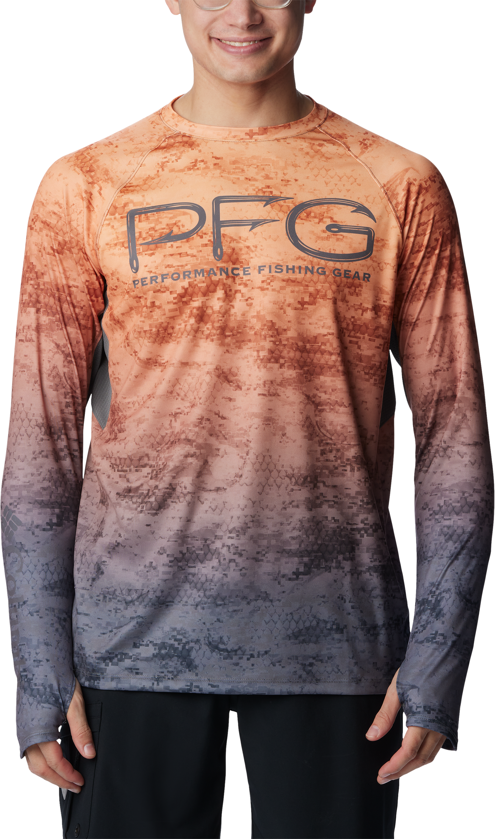 Columbia Super Terminal Tackle Vent Long-Sleeve Shirt for Men - Orange Blast PFG Camo Gradient - XL