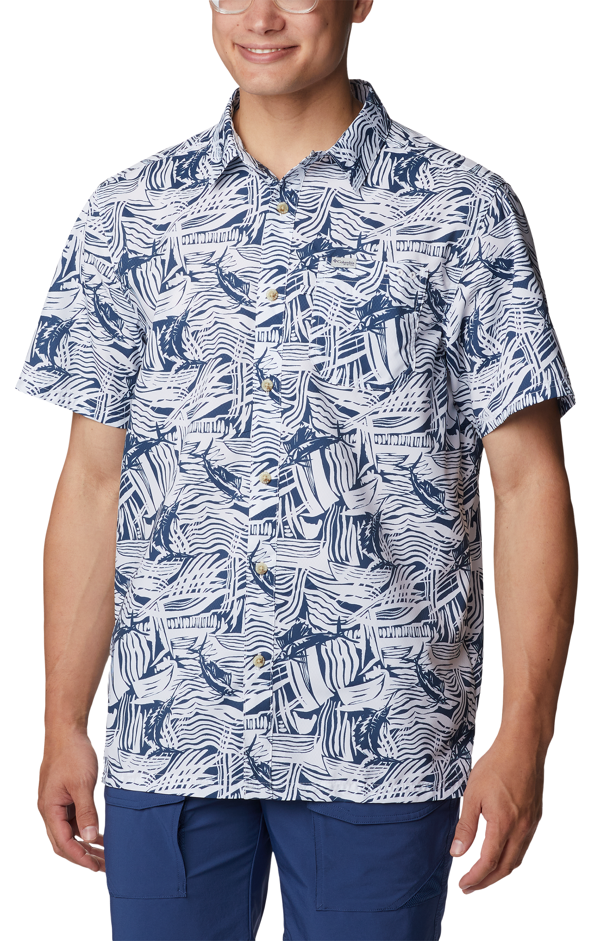 Image of Columbia Super Slack Tide Camp Short-Sleeve Shirt for Men - Carbon Sailstroke - S