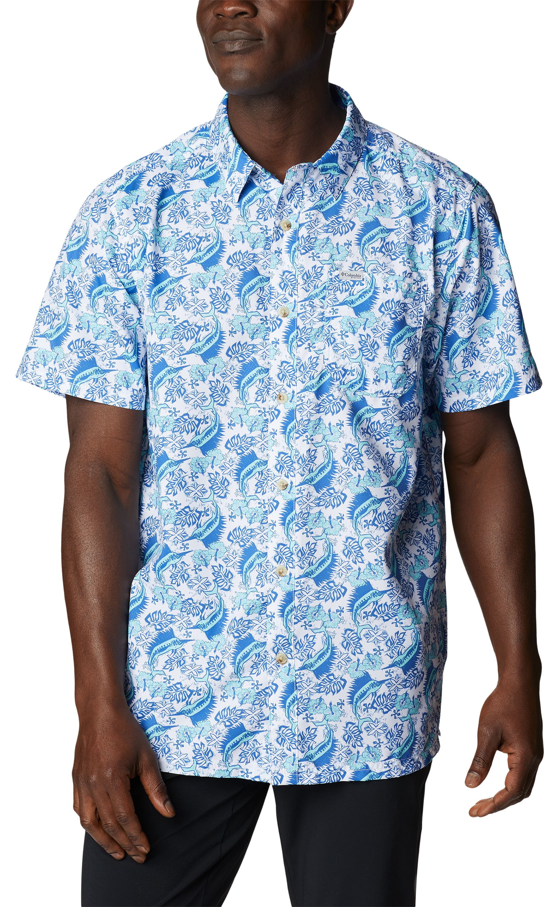 Image of Columbia Super Slack Tide Camp Short-Sleeve Shirt for Men - Gulf Stream Block Party - S