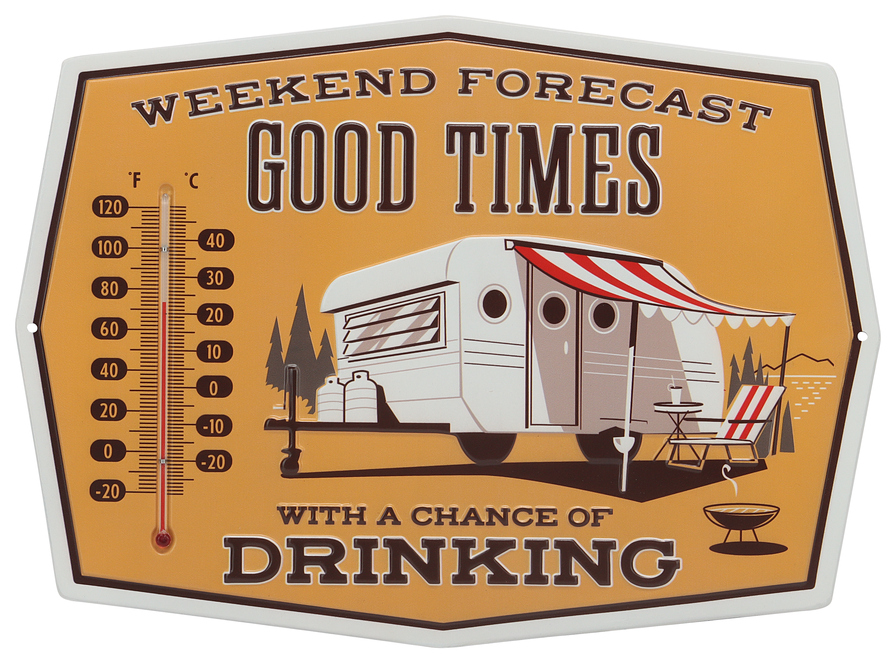 Open Road Brands Weekend Forecast Thermometer Tin Sign