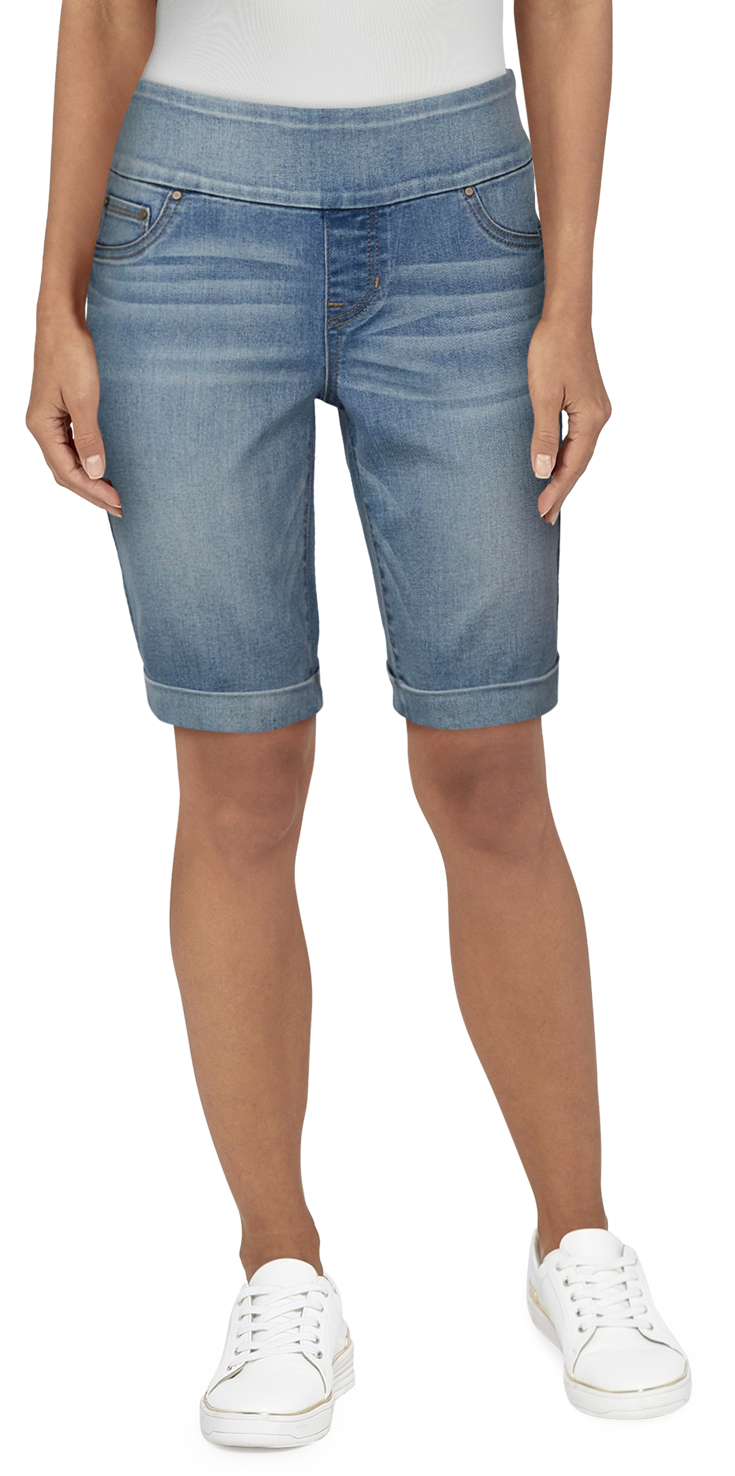 Image of Natural Reflections Comfort Waist Bermuda Shorts for Ladies - Light Wash