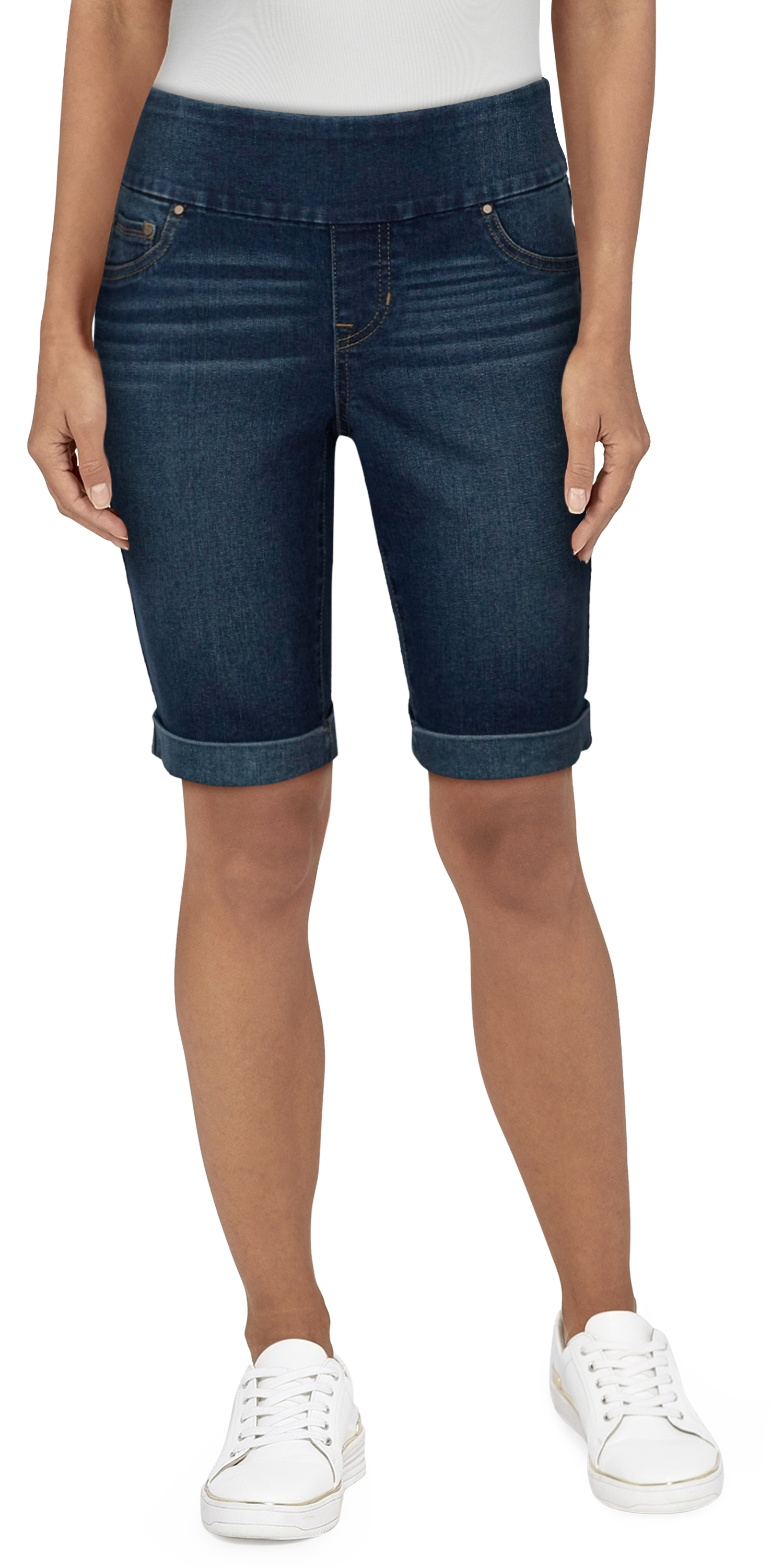 Image of Natural Reflections Comfort Waist Bermuda Shorts for Ladies - Dark Wash