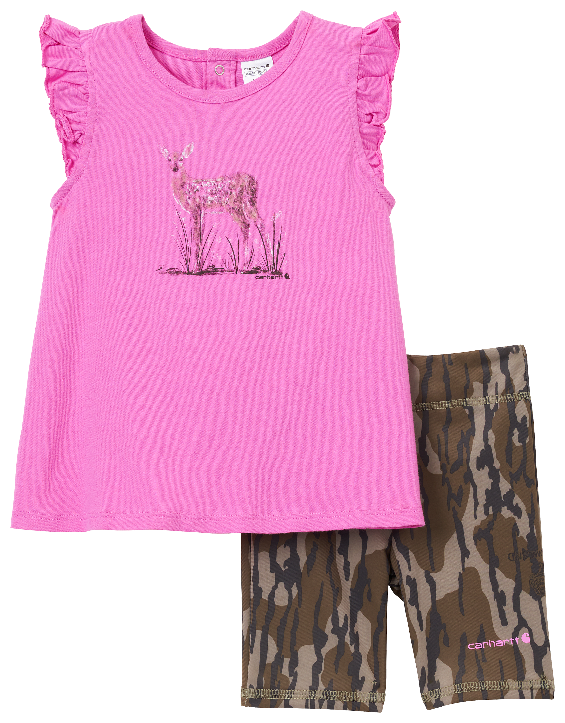 Carhartt Deer Short-Sleeve Shirt and Camo Biker Shorts Set for Babies - Mossy Oak Bottomland/Pink - 6 Months