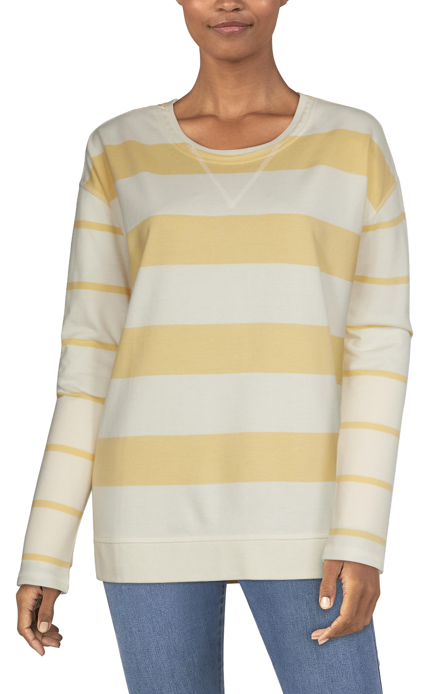 Image of Natural Reflections French Terry Stripe Sweatshirt for Ladies - Impala Yellow - S