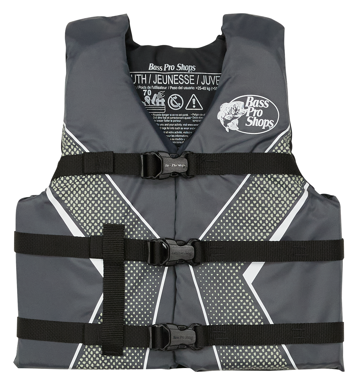 Bass Pro Shops Recreational Life Jacket for Youth - Gray - Youth 55-88 lbs
