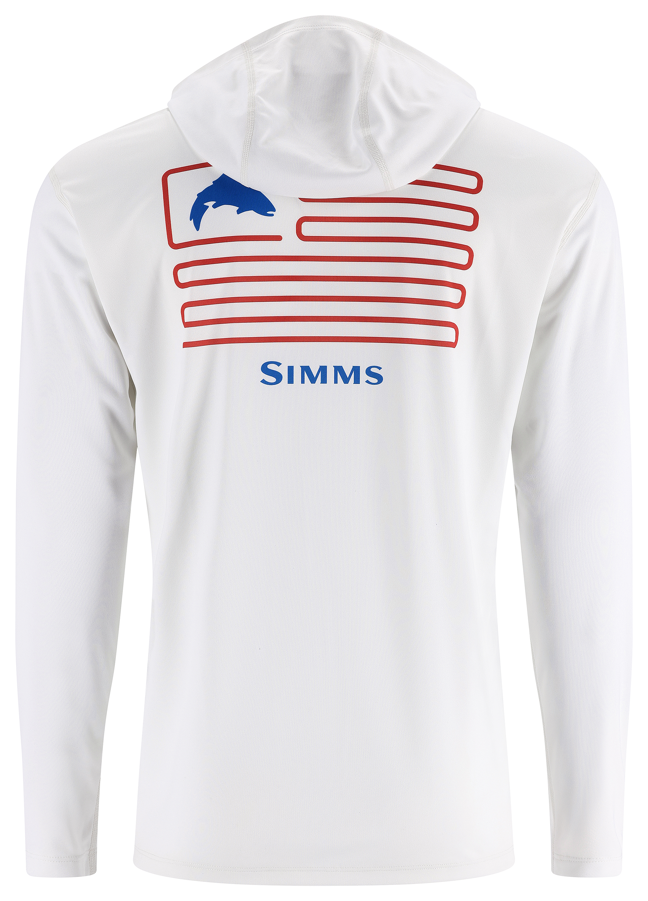 Image of Simms Trout Flag Artist Series Tech Long-Sleeve Hoodie for Men - White/Crimson - XL