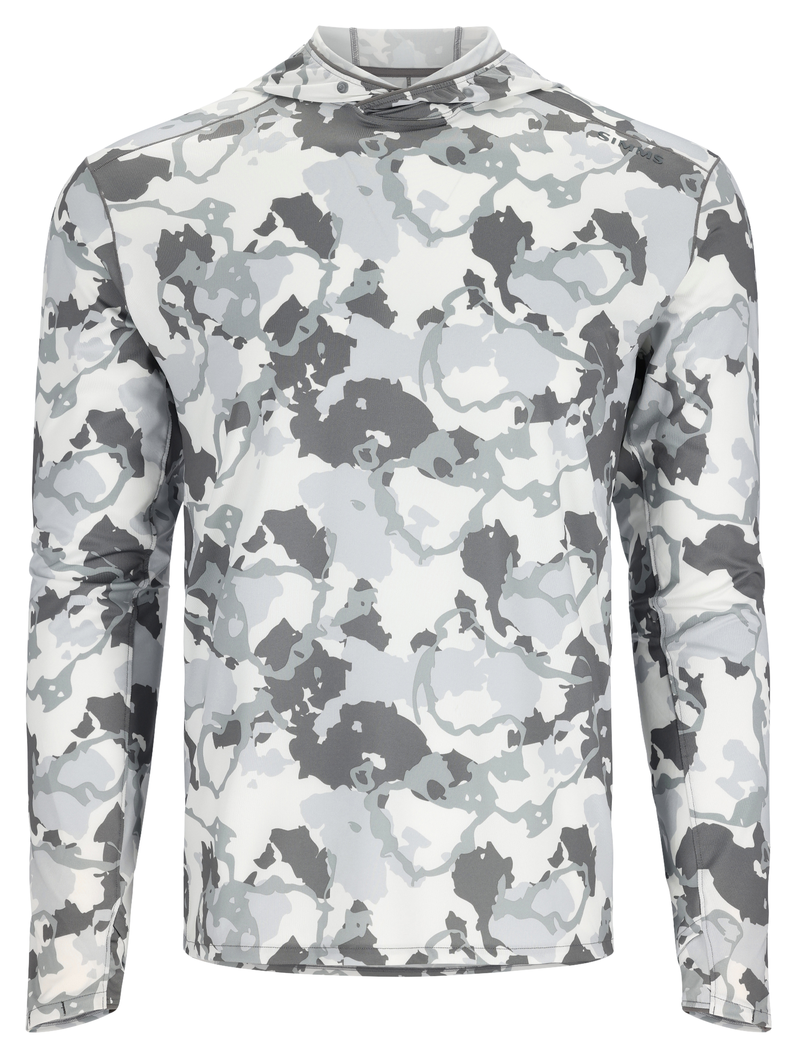 Image of Simms SolarFlex Lightweight Long-Sleeve Hoodie for Men - Regiment Camo Cinder - M