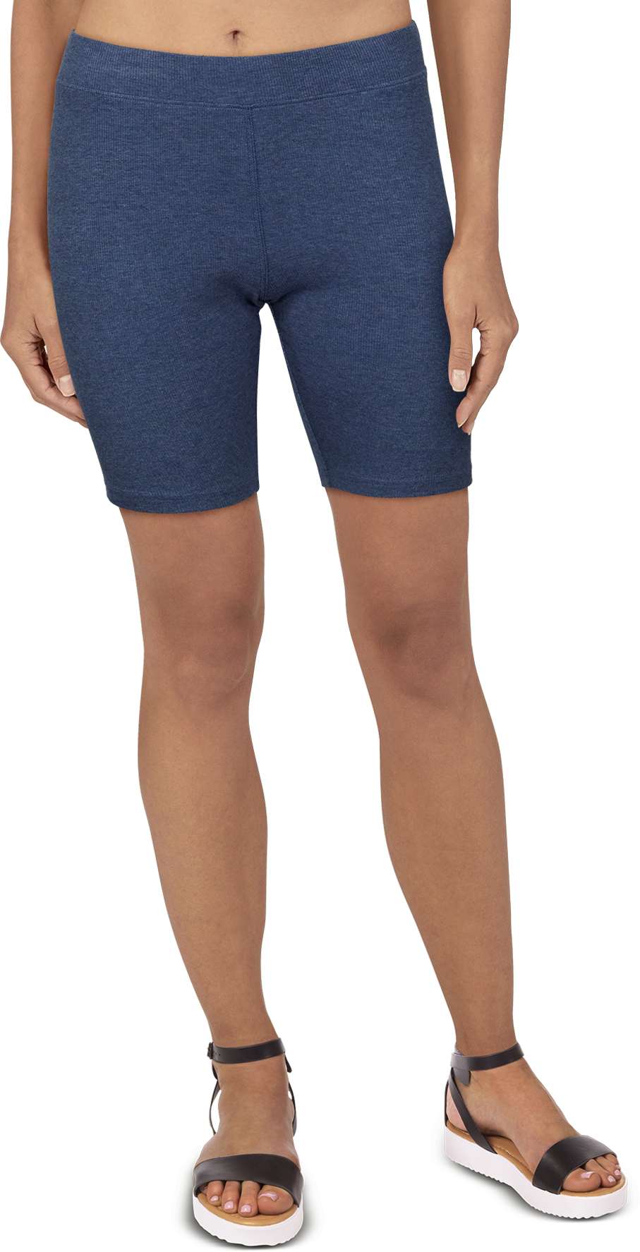 Image of Natural Reflections Ribbed Bike Shorts for Ladies - Navy Heather - XS