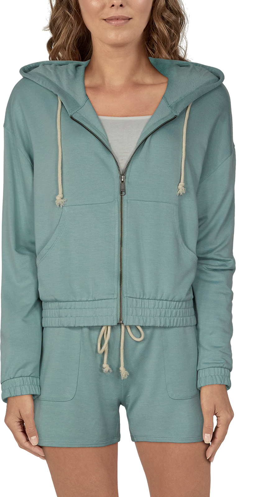 Image of Natural Reflections French Terry Cinch-Waist Long-Sleeve Hoodie For Ladies - Blue Surf - S