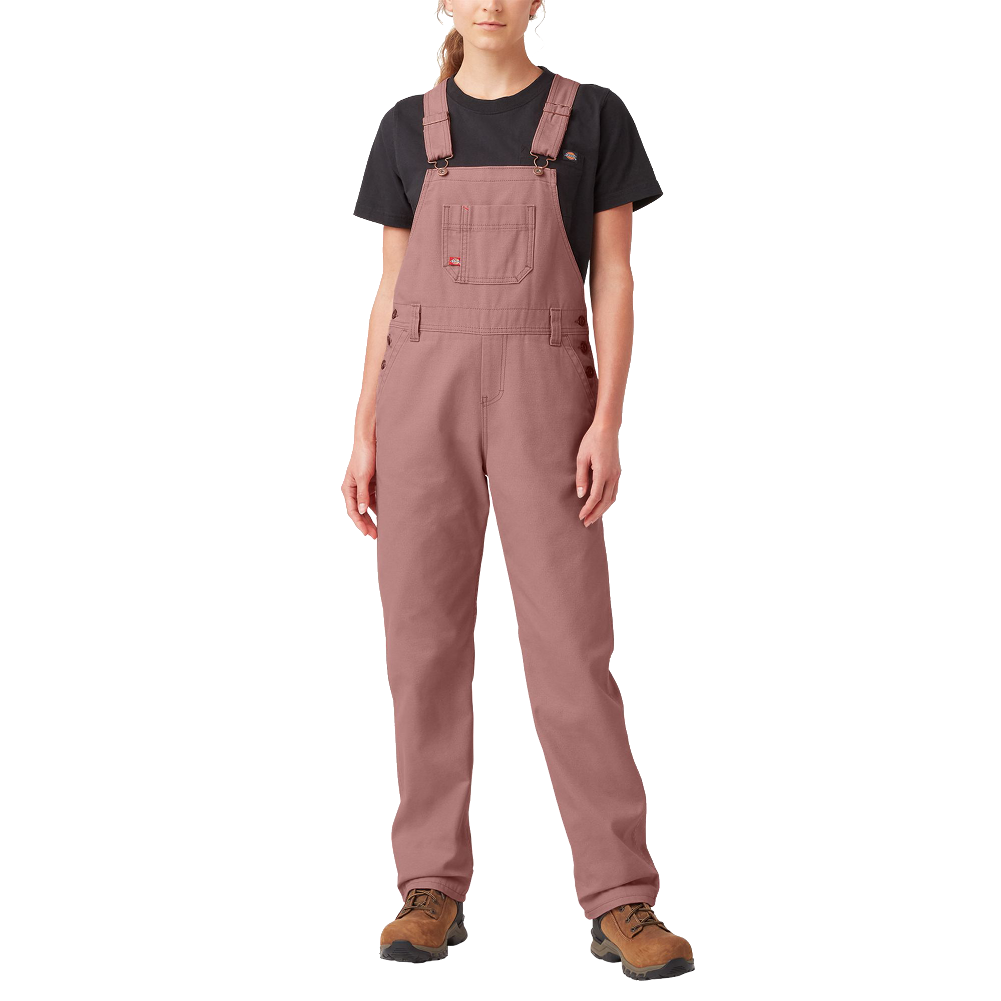 Image of Dickies Relaxed Fit Bib Overalls for Ladies - Rinsed Ash Rose