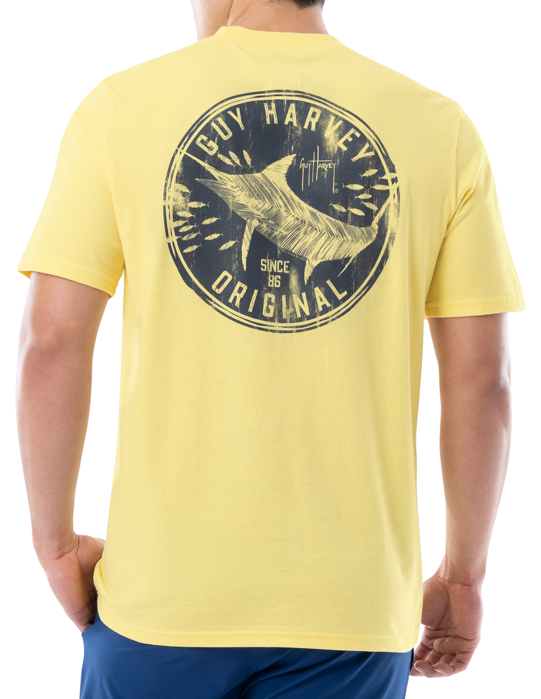 Image of Guy Harvey Original Stamp Pocket Short-Sleeve T-Shirt for Men - Sunshine - S