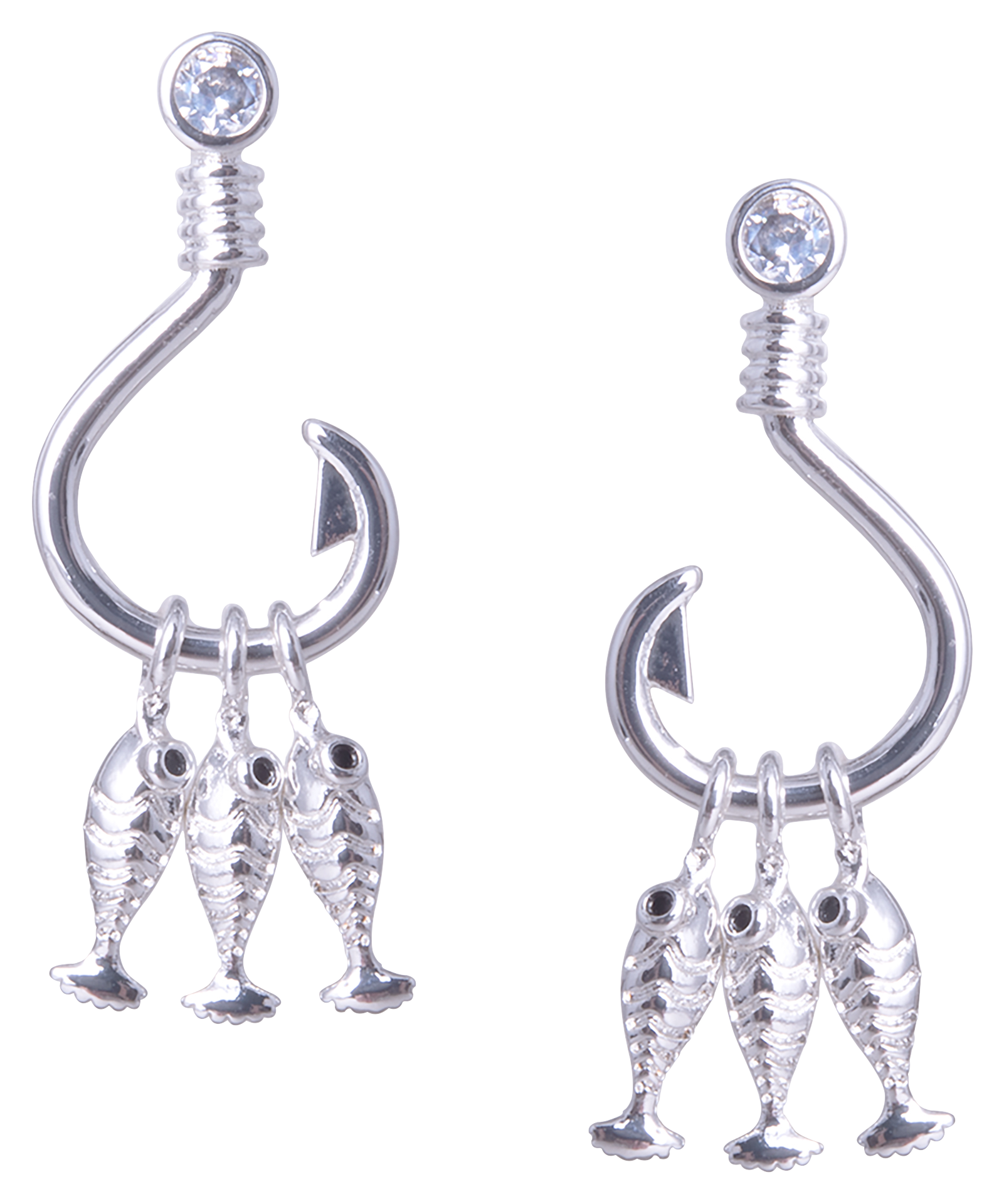 Amanda Blu Dangling Fish Hook Silver and Cubic Zirconia Earrings