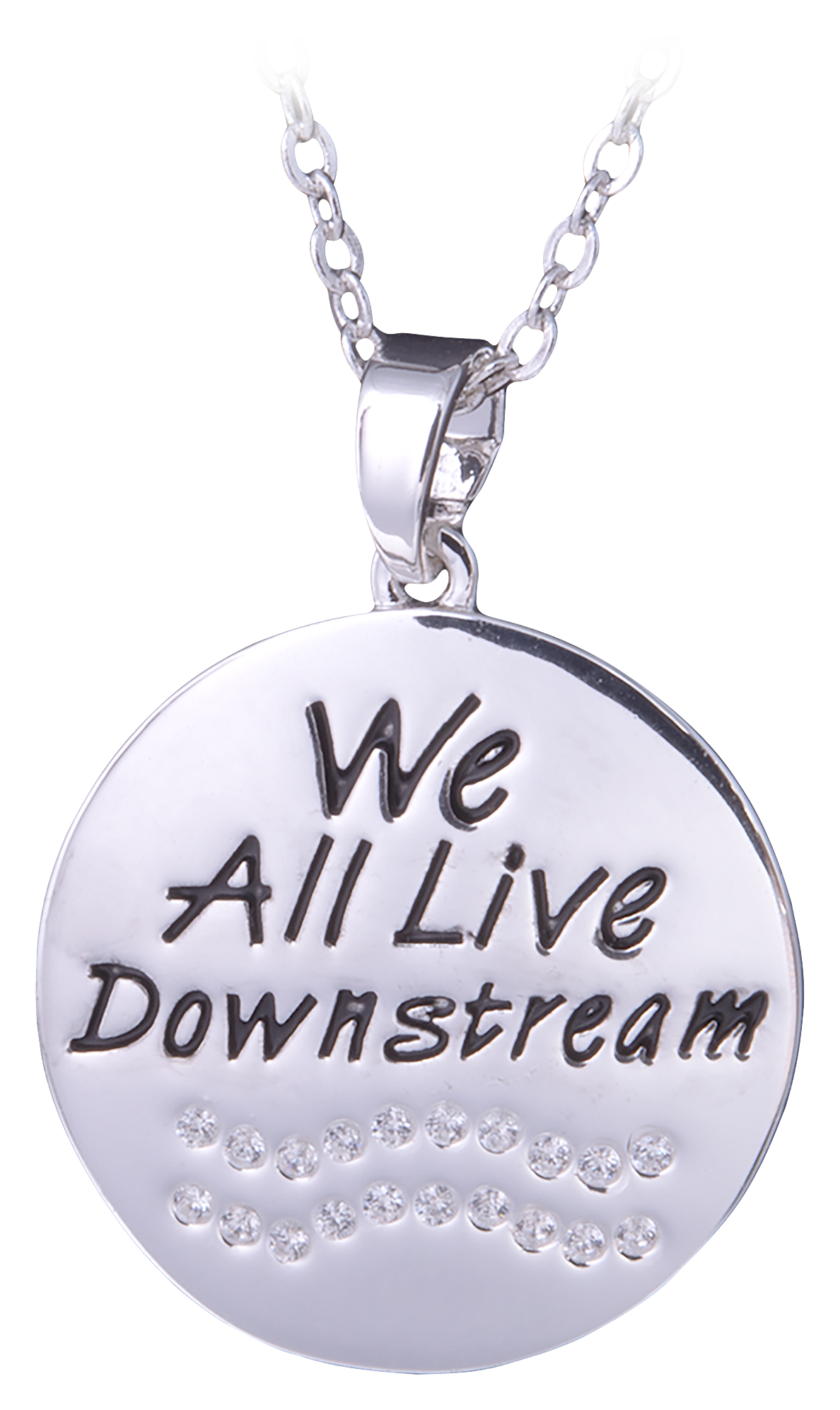 Image of Amanda Blu We All Live Downstream Medallion Silver with Cubic Zirconia Necklace