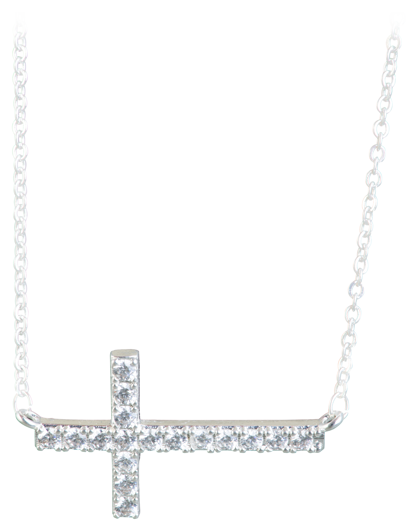AMANDA BLU Laying Cross Silver and Cubic Zirconia Necklace