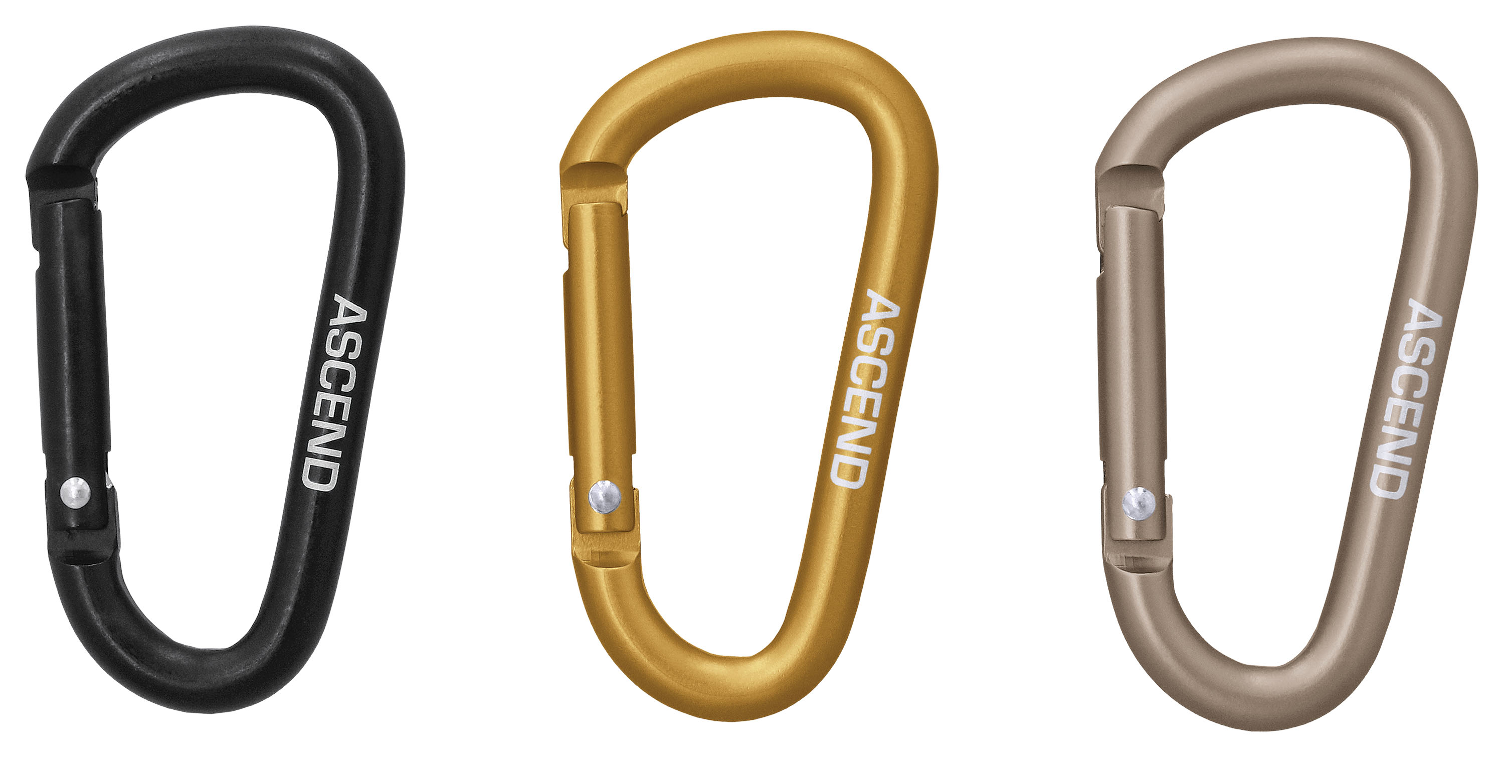 Image of Ascend Basic Carabiner 3-Pack - Black/Yellow/Silver