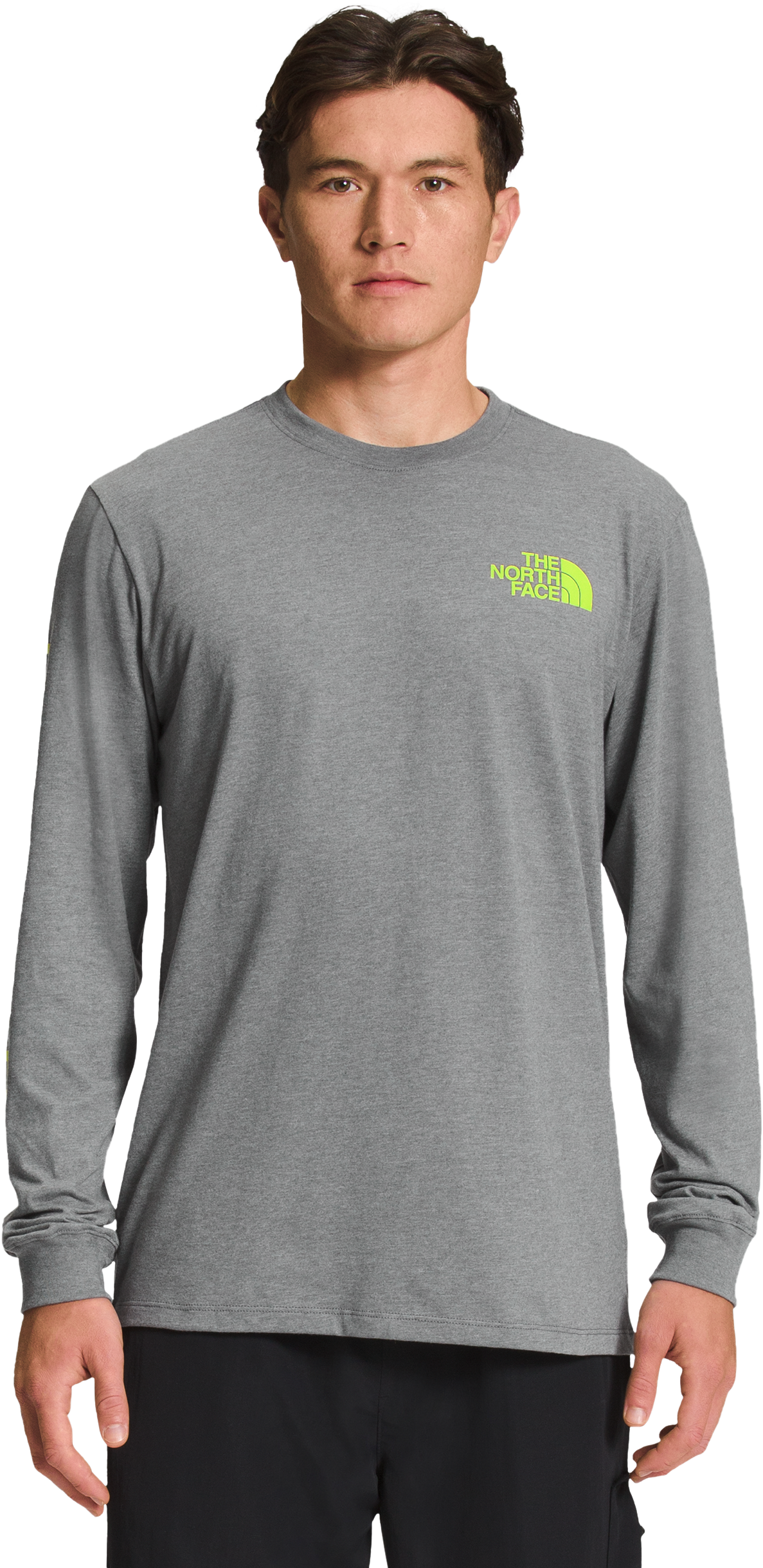 The North Face Hit Graphic Long-Sleeve T-Shirt for Men - TNF Medium Grey Heather/LED Yellow - M