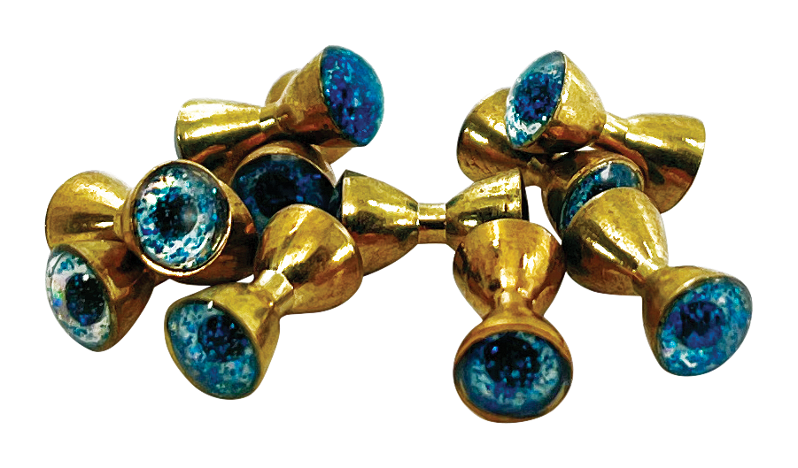 Image of Montana Fly Company Sparkle Dumbbell Eyes 10-Pack - Medium - Gold Holo Blue