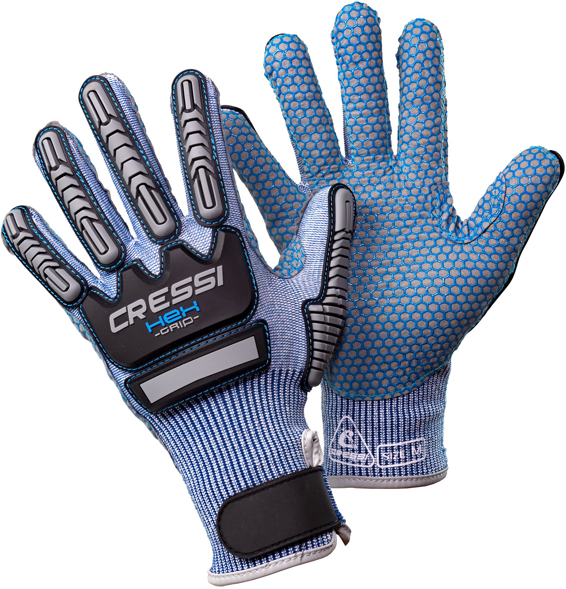 Image of Cressi HEX Puncture-Resistant Grip Diving Gloves - Blue - M