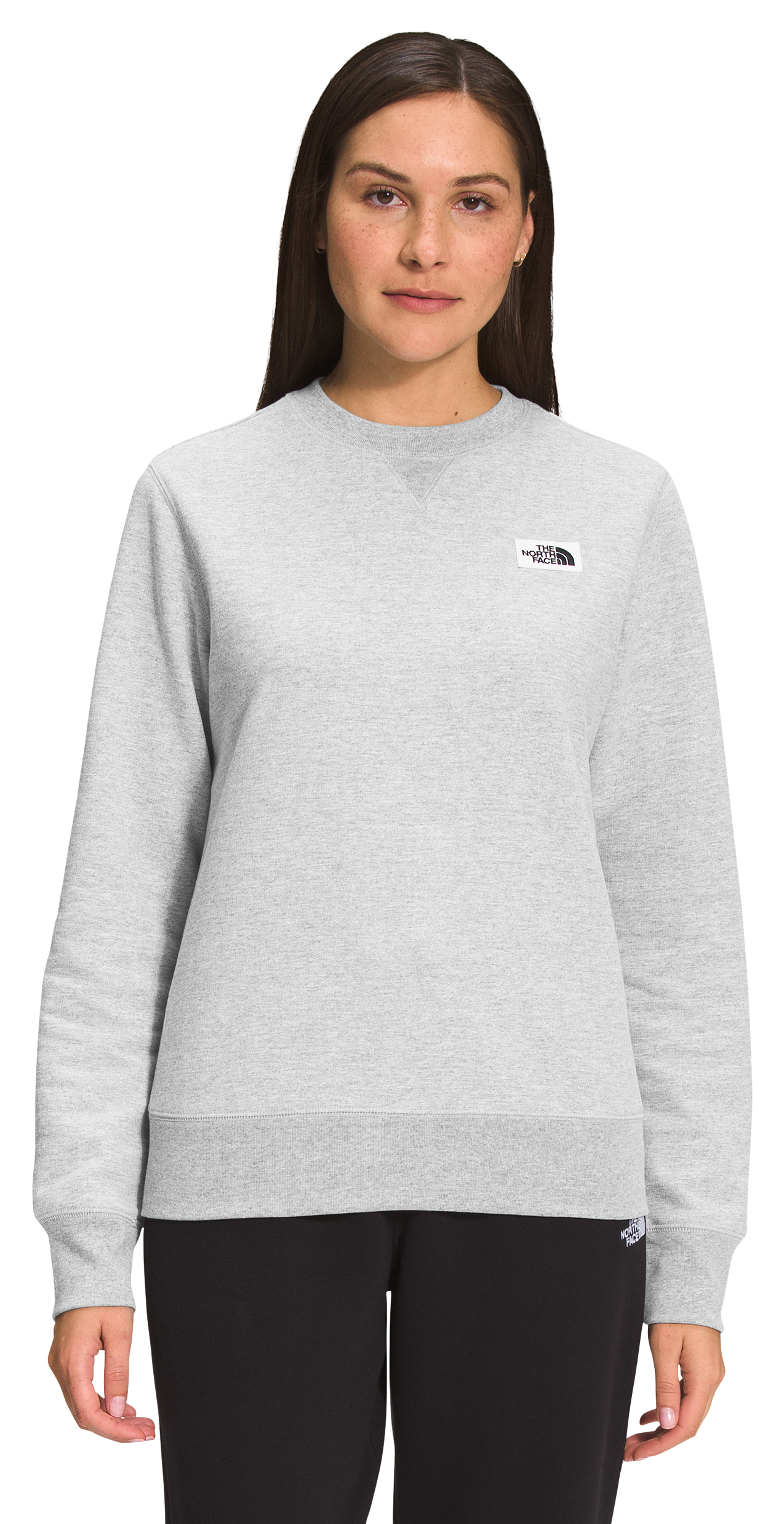 Image of The North Face Heritage Patch Crew-Neck Long-Sleeve Sweatshirt for Ladies - TNF Light Grey Heather - XL