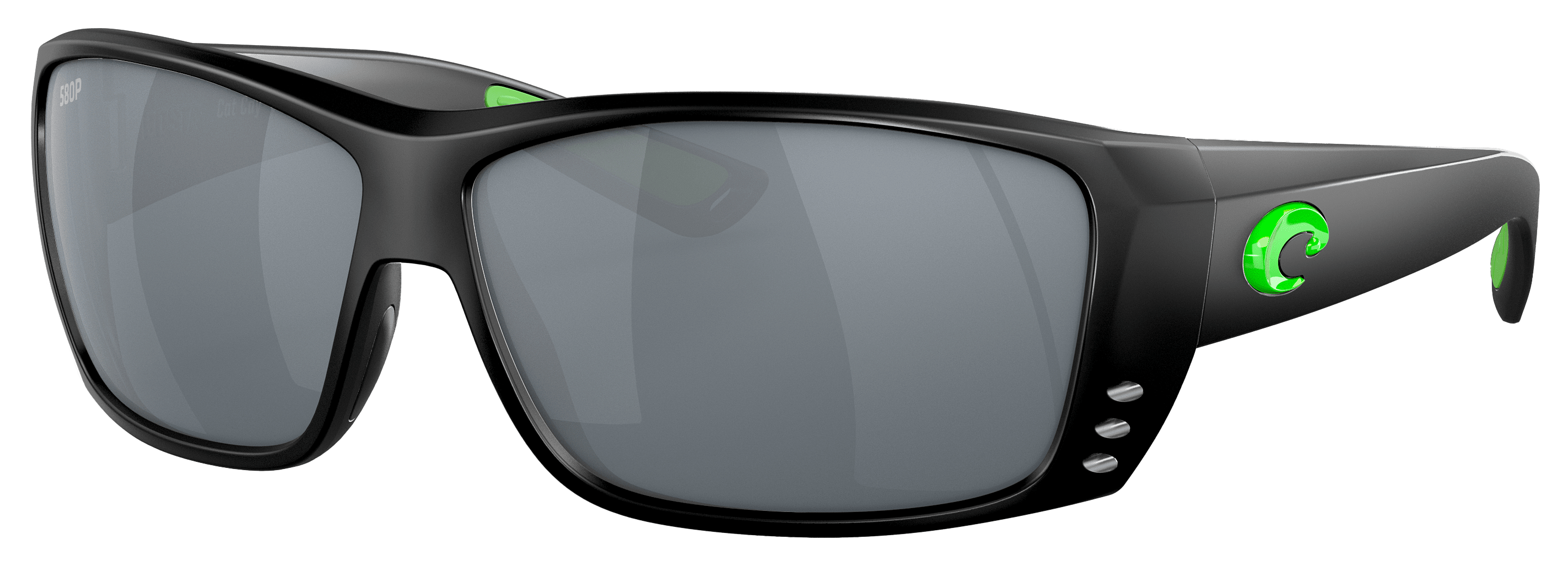 Image of Costa Del Mar Cat Cay 580P Polarized Sunglasses - Matte Black/Green Logo/Silver Mirror - Medium