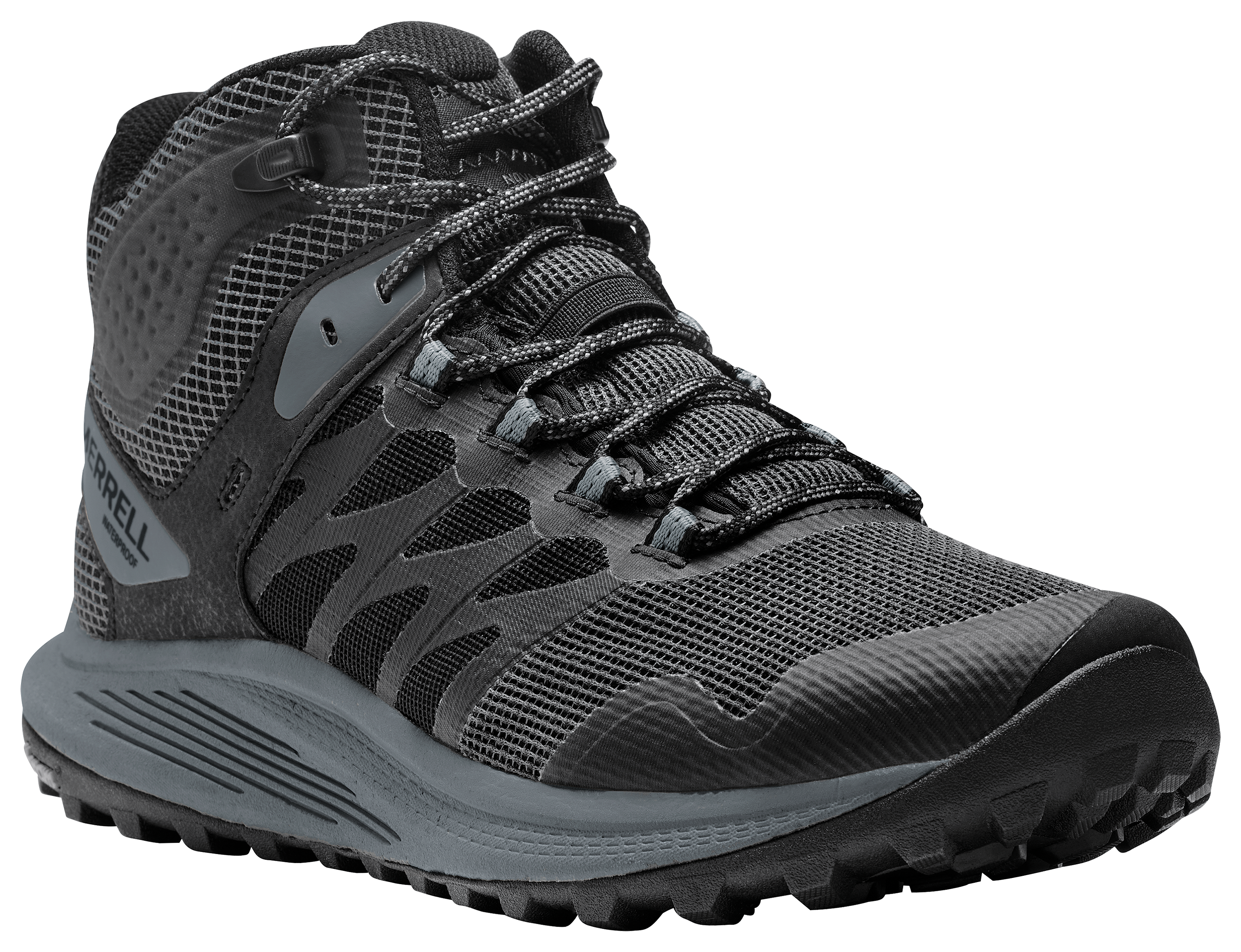 Image of Merrell Nova 3 Mid Waterproof Hiking Boots for Men - Black - 9M