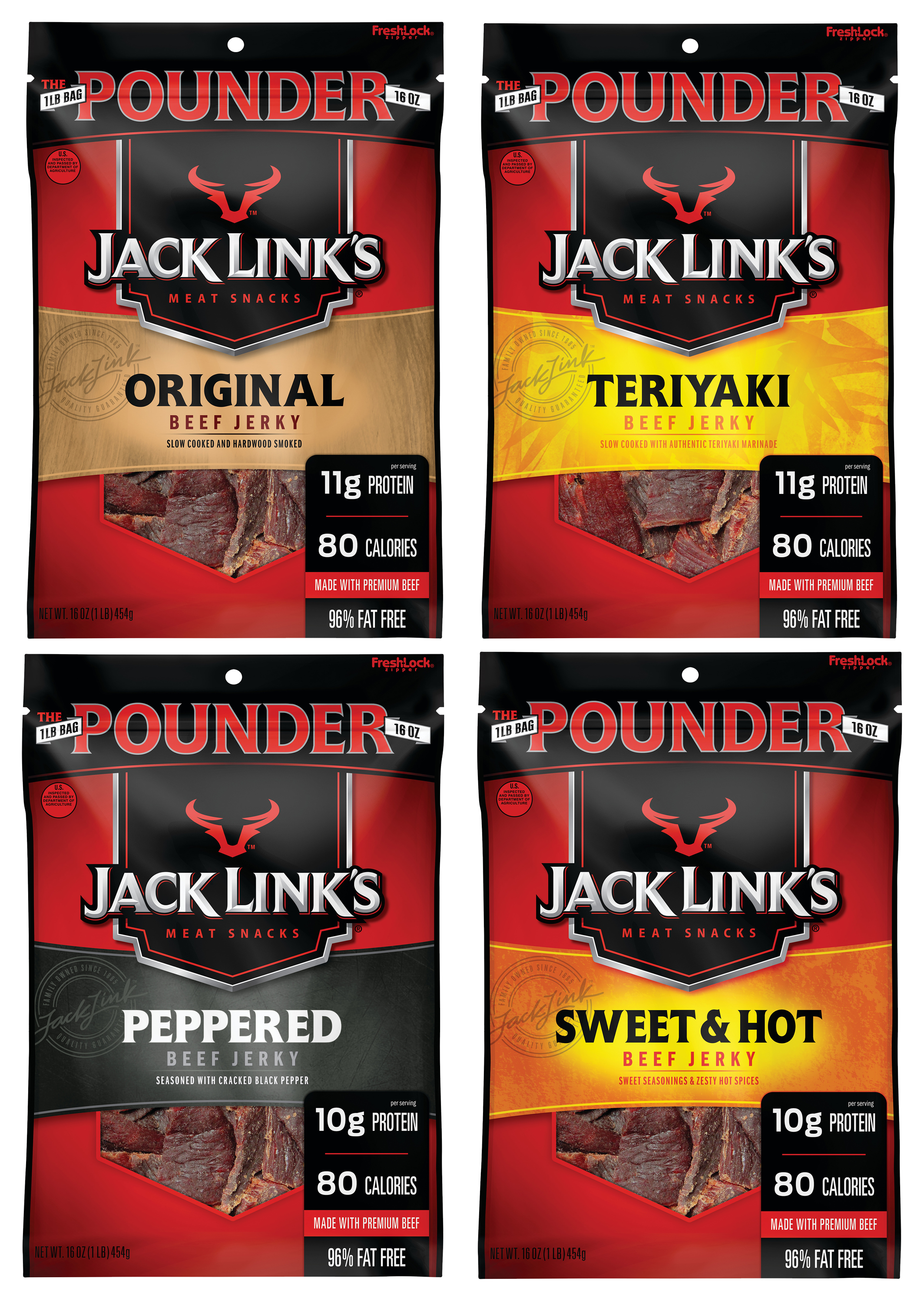 Image of Jack Link's Original, Teriyaki, Peppered, and Sweet and Hot Beef Jerky Combo - 4 Pack/16 oz.