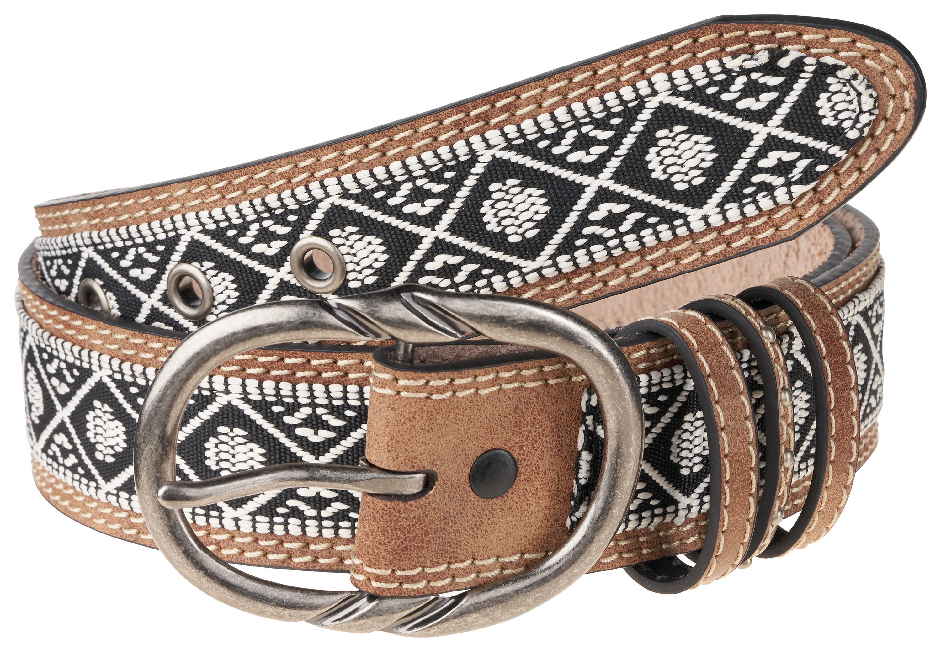 Image of Natural Reflections Leather Aztec Ribbon Belt - Tan - M