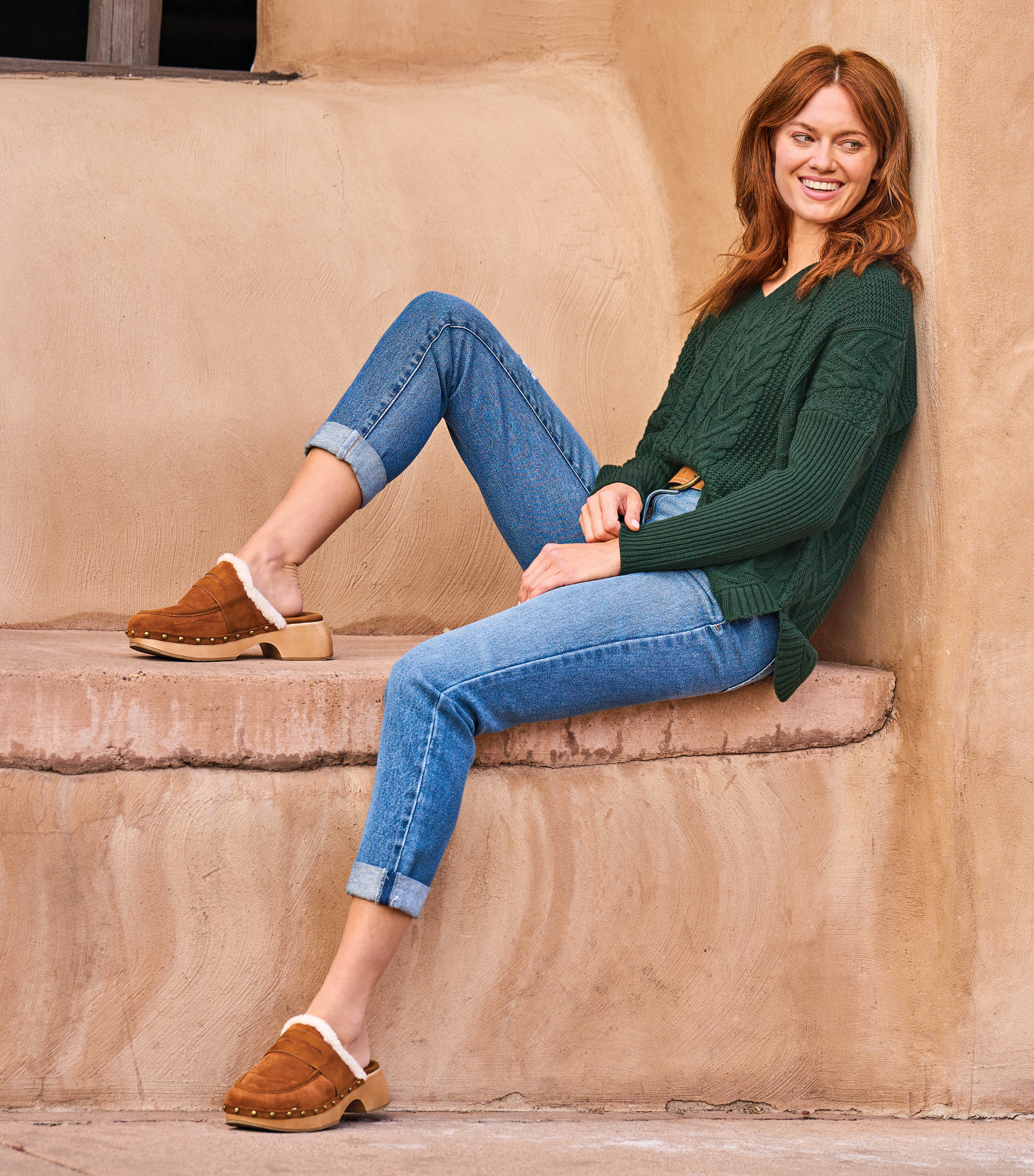 Image of Natural Reflections Genuine Suede-Leather Belt - Rust