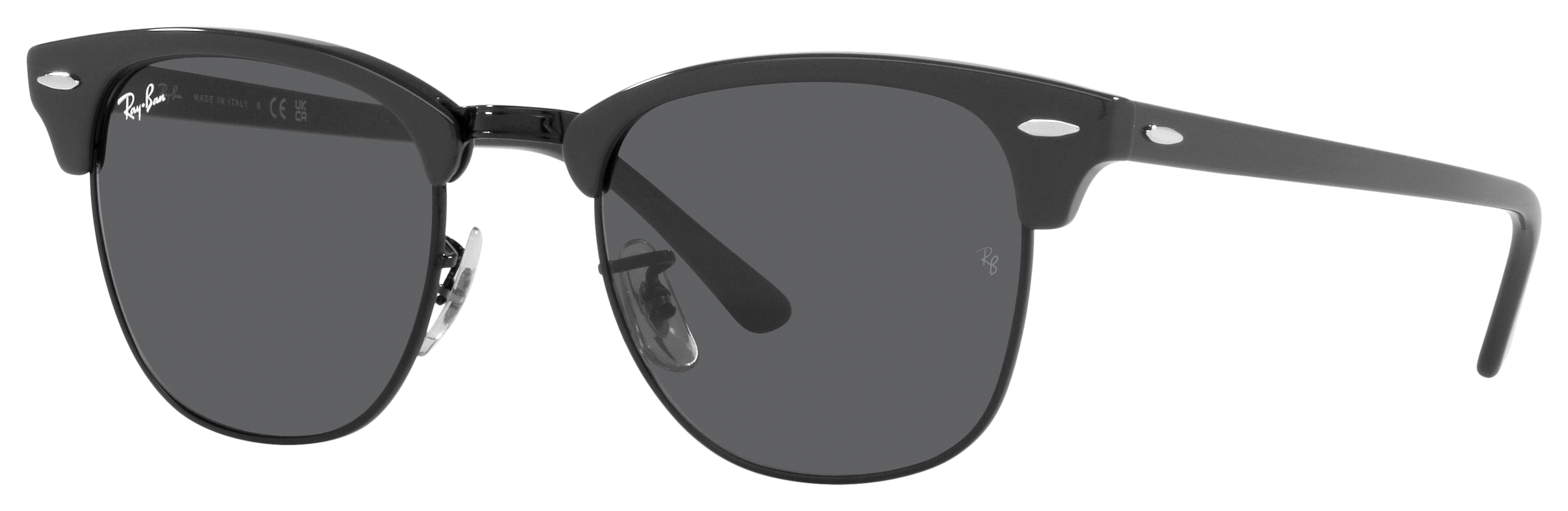 Image of Ray-Ban Clubmaster Classic RB 3016 Glass Sunglasses - Polished Gray on Black/Gray Classic - Medium