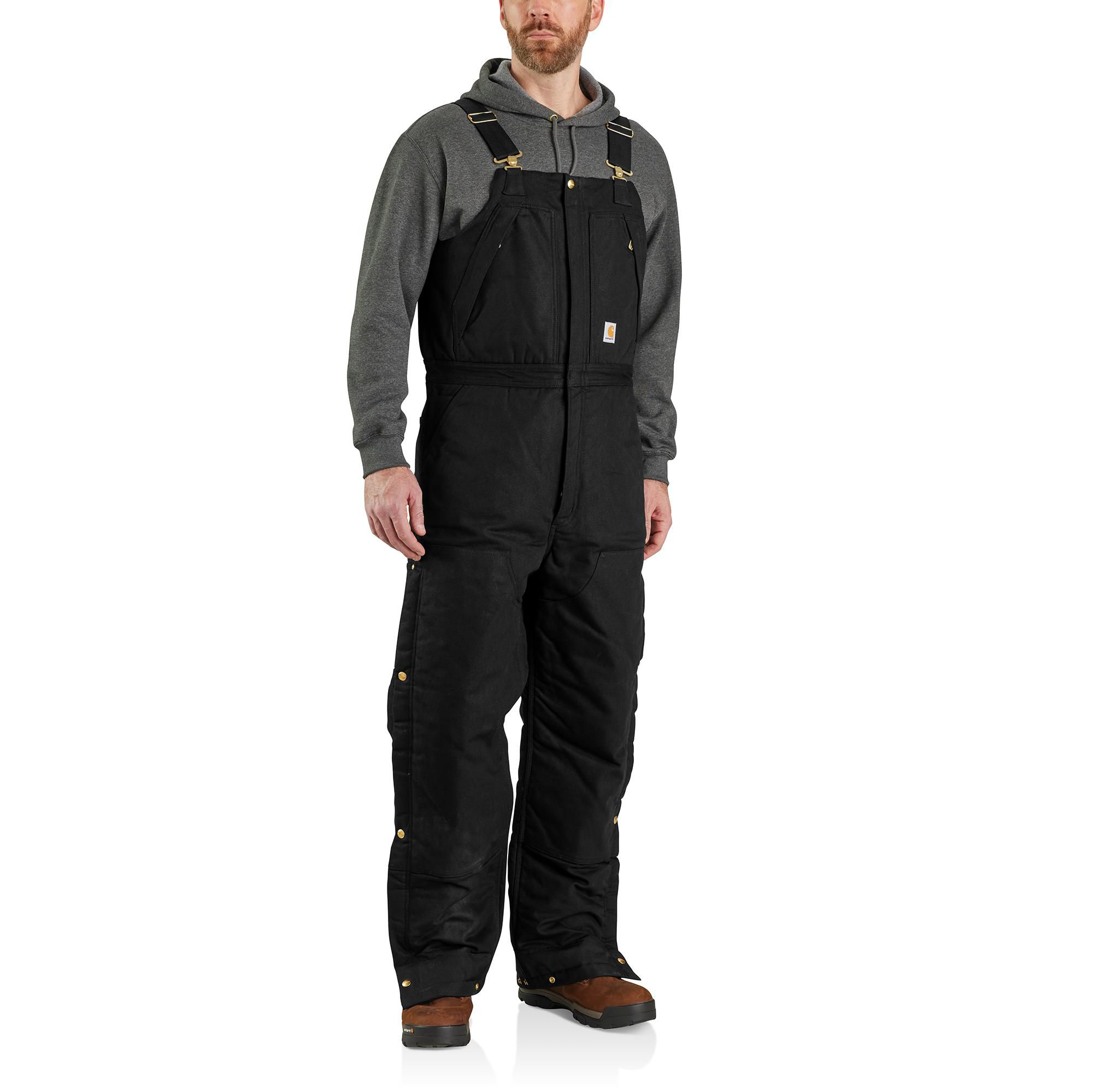 Image of Carhartt Loose-Fit Firm Duck Insulated Biberalls for Men - Black - M - Regular