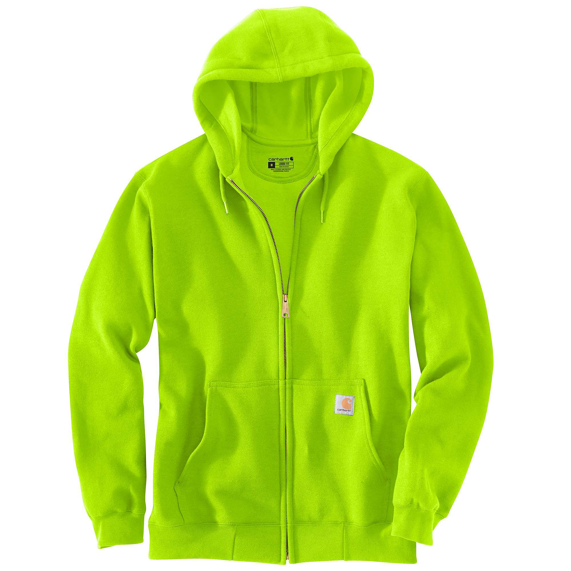 Image of Carhartt Midweight Full-Zip Long-Sleeve Hooded Sweatshirt for Men - Brite Lime - XS