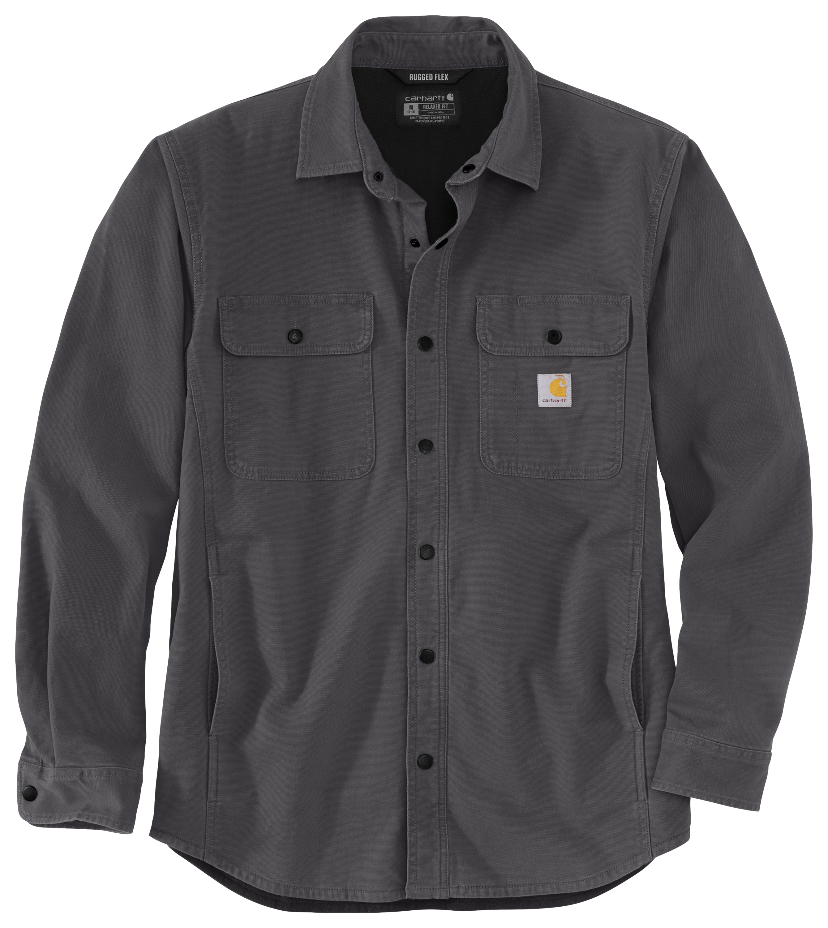Image of Carhartt Rugged Flex Relaxed-Fit Canvas Fleece-Lined Shirt Jacket for Men - Shadow