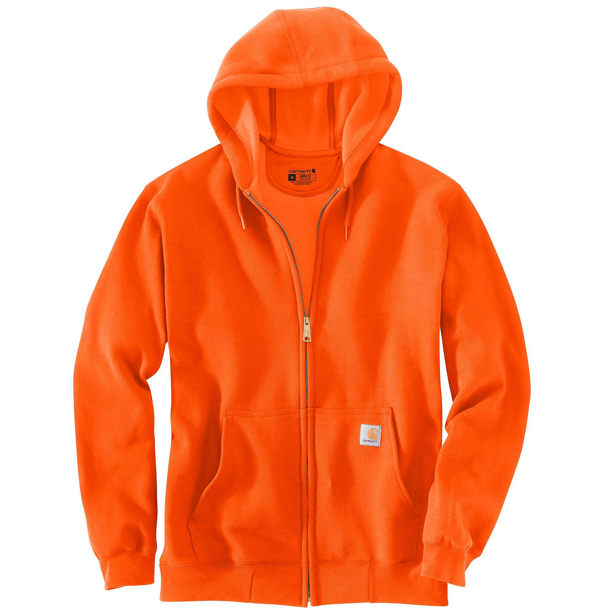 Image of Carhartt Midweight Full-Zip Long-Sleeve Hooded Sweatshirt for Men - Brite Orange