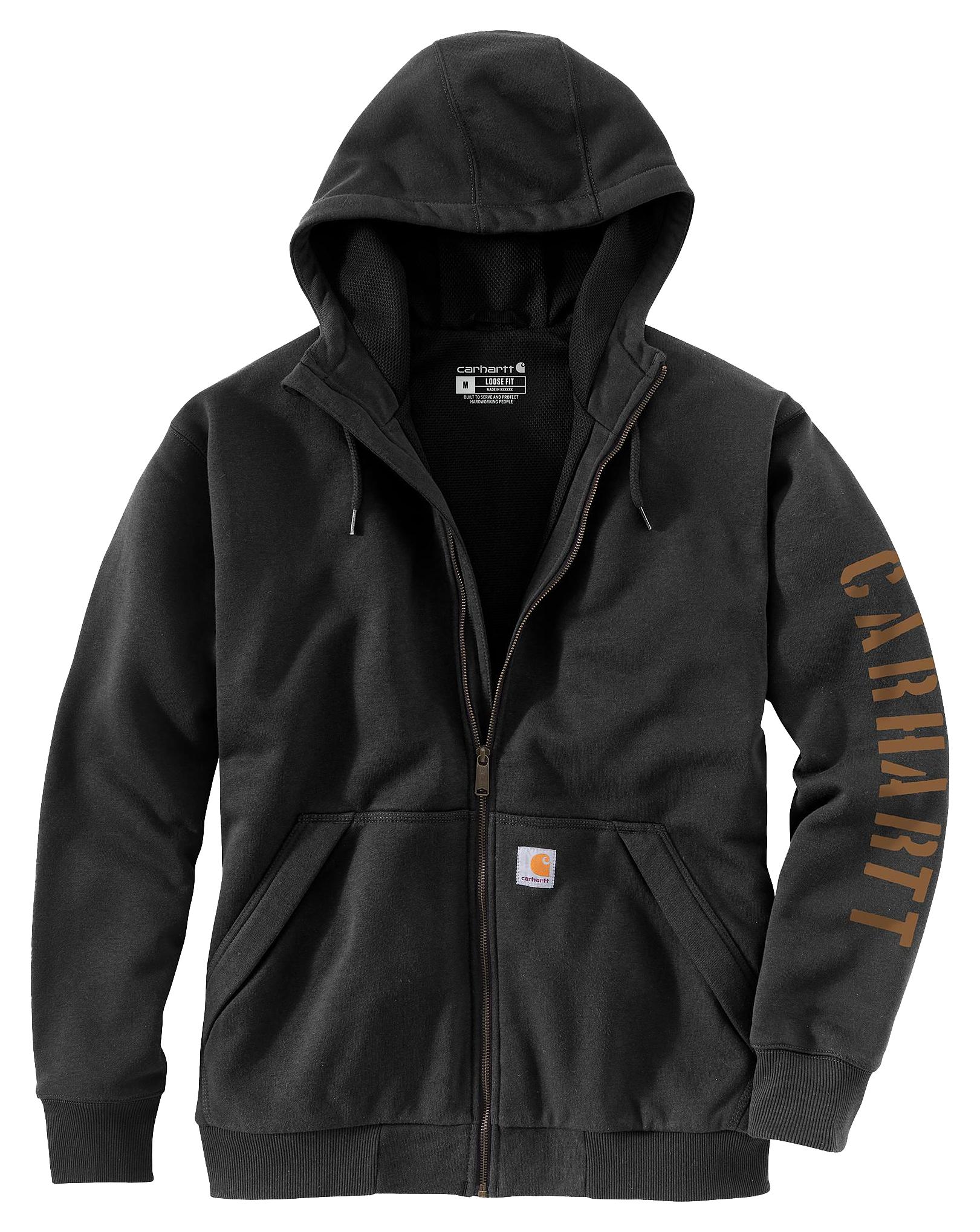 Image of Carhartt Rain Defender Fleece-Lined Long-Sleeve Hoodie for Men - Black - S