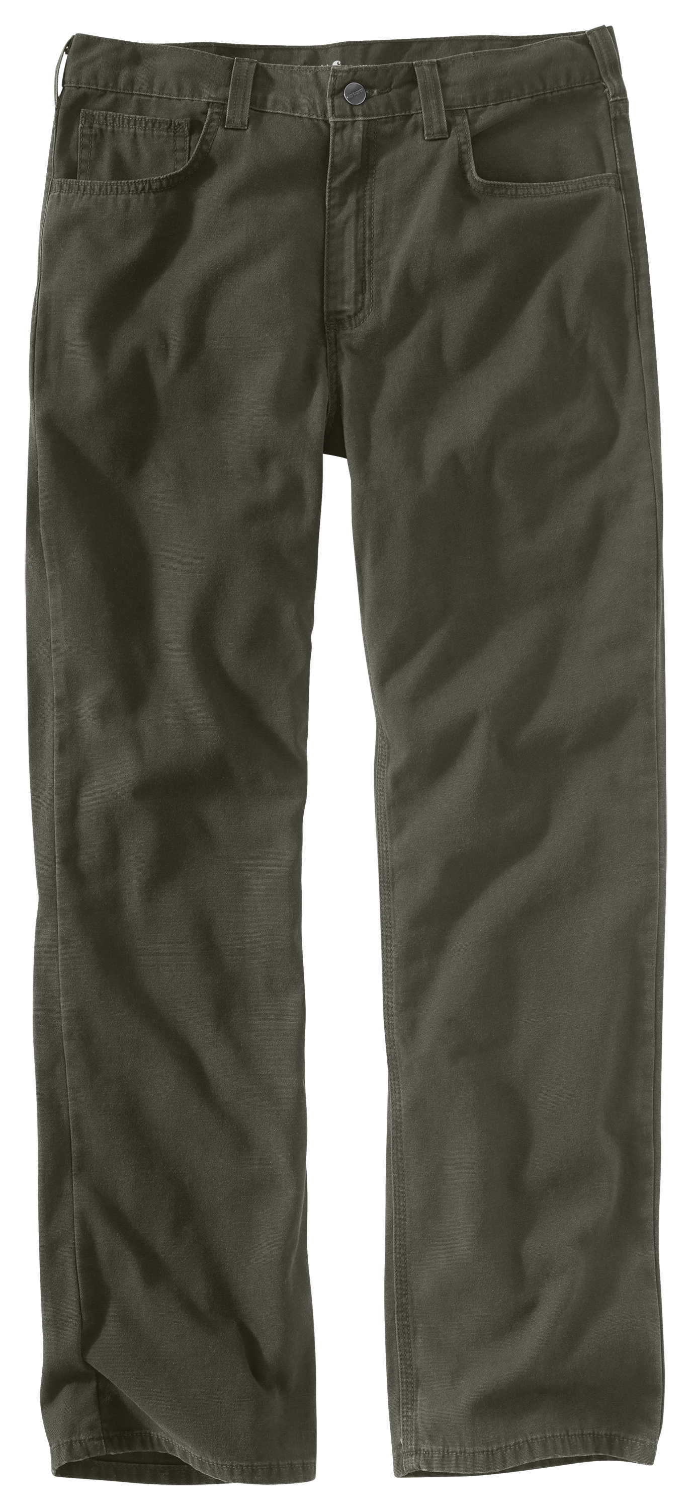 Image of Carhartt Rugged Flex Relaxed-Fit Canvas 5-Pocket Work Pants for Men - Moss - 31x28