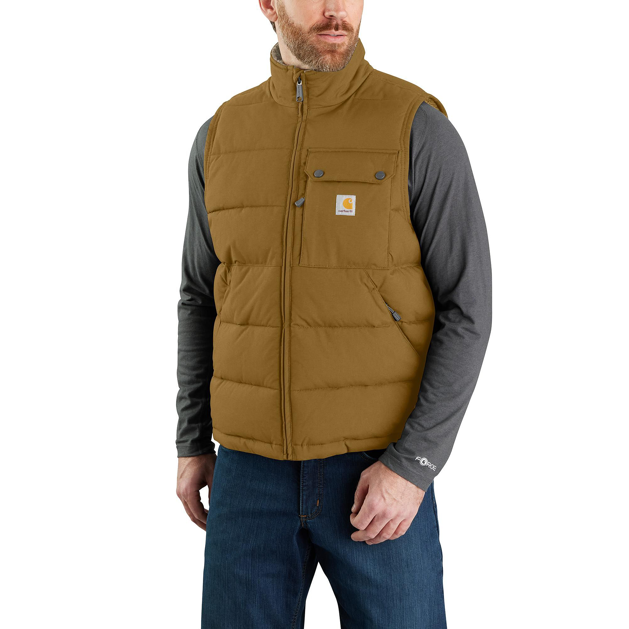 Image of Carhartt Rain Defender Loose-Fit Midweight Insulated Vest for Men - Oak Brown - S