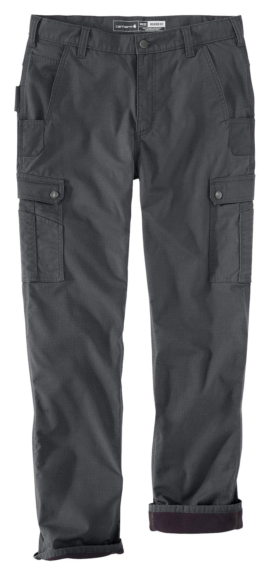 Image of Carhartt Rugged Flex Relaxed Fit Ripstop Cargo Fleece-Lined Work Pants for Men - Shadow - 32x32