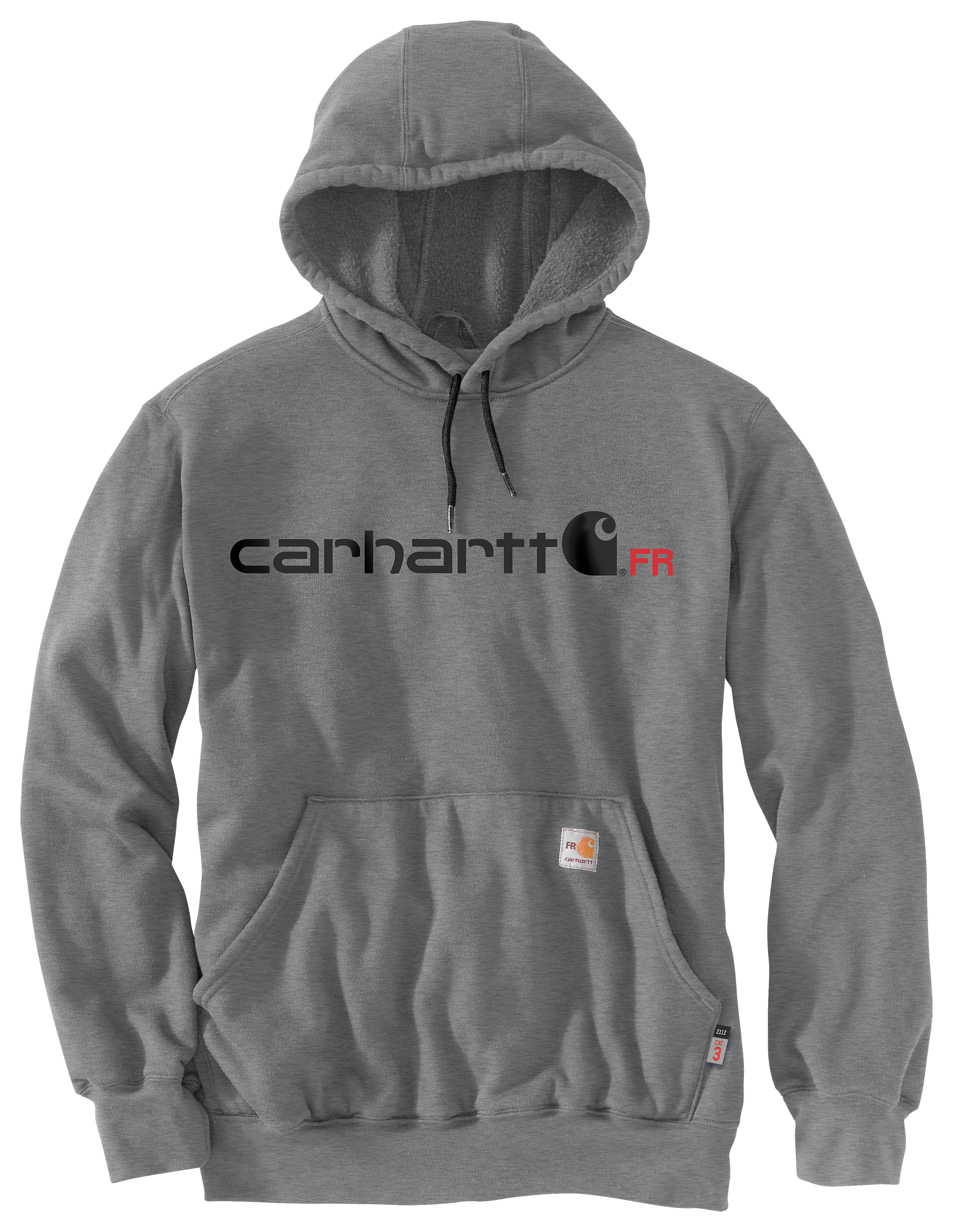 Image of Carhartt Flame-Resistant Force Original Fit Midweight Hooded Logo Graphic Long-Sleeve Sweatshirt for Men - Granite Heather - 3XL