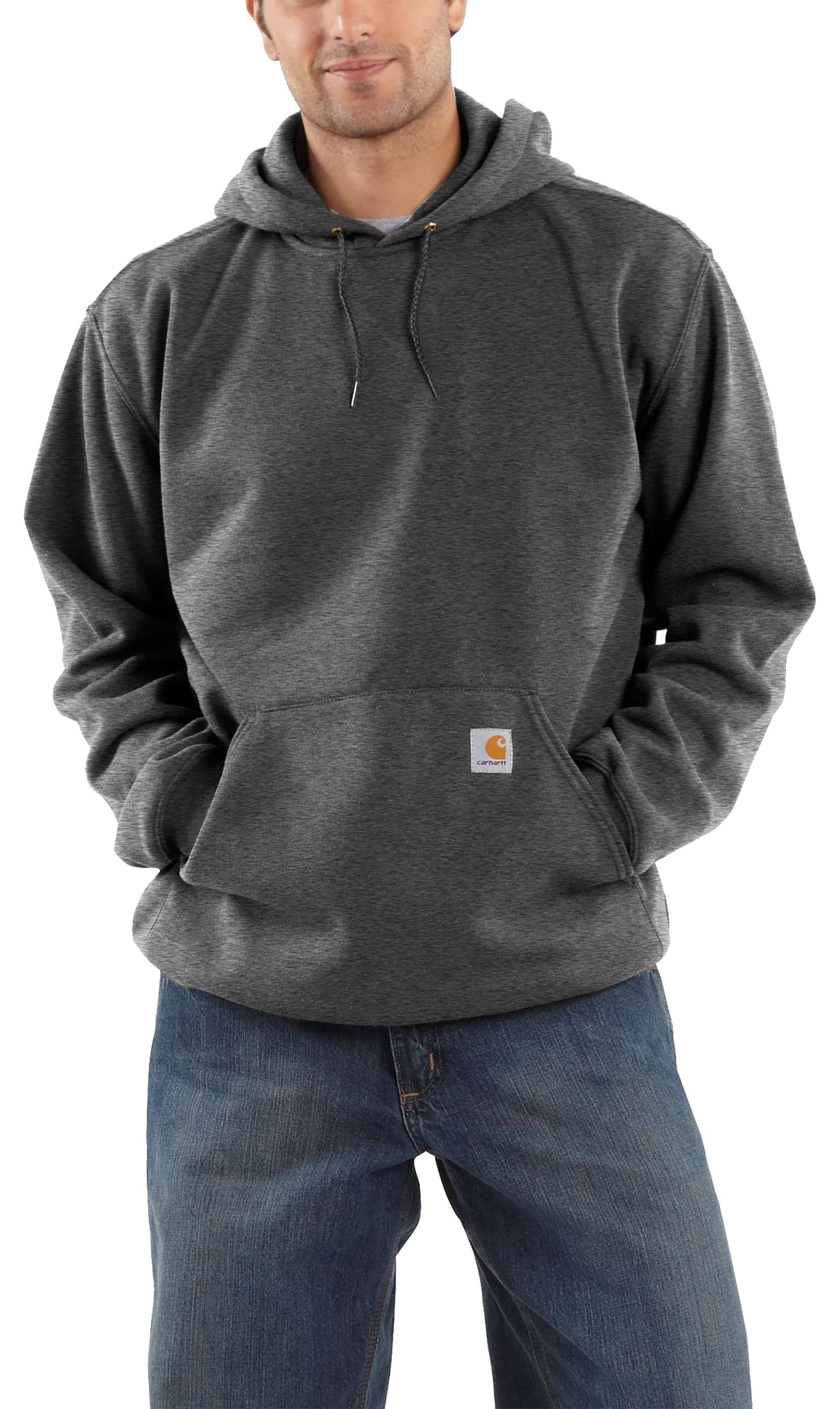 Image of Carhartt Loose-Fit Midweight Hooded Pullover Sweatshirt for Men - Carbon Heather - XS