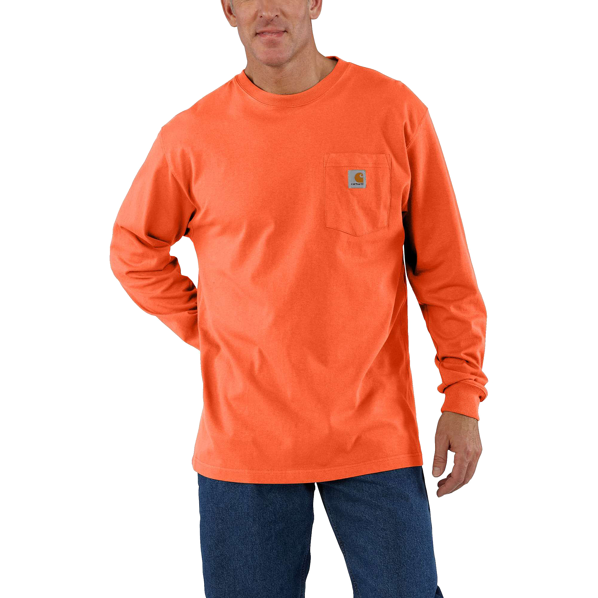 Image of Carhartt Workwear Loose-Fit Long-Sleeve Pocket T-Shirt for Men - Brite Orange