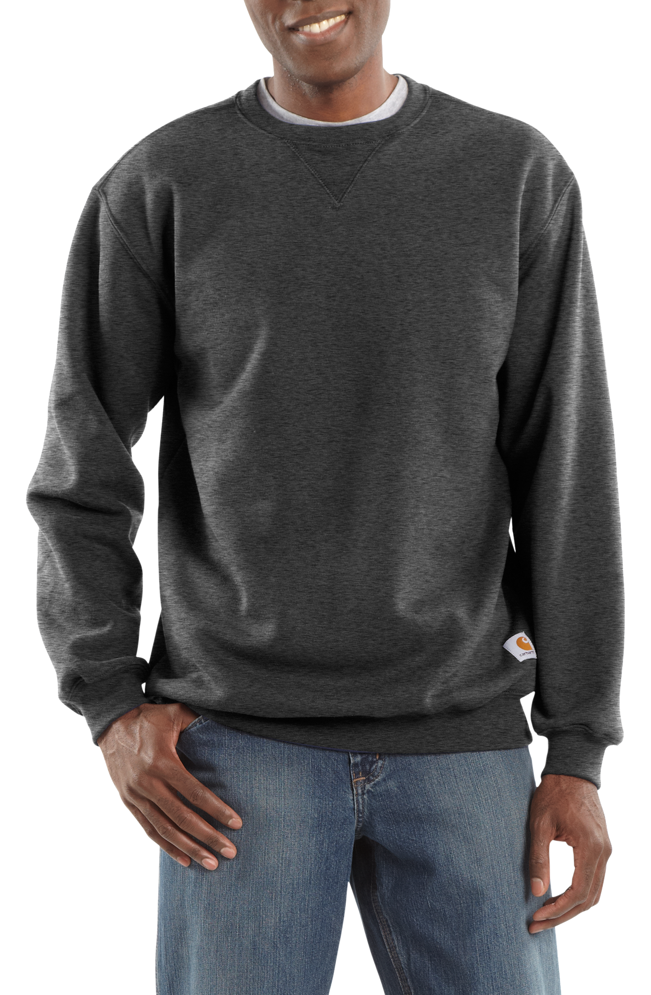 Image of Carhartt Midweight Crew-Neck Long-Sleeve Sweatshirt for Men - Black - XS